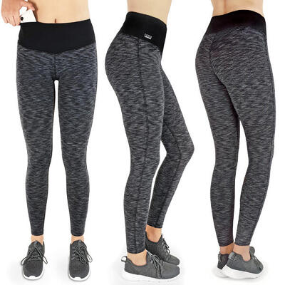 Damen lange Laufhose-Hoher Bund. Atmungsaktiv. mit Handytasche-schwarz-grau
