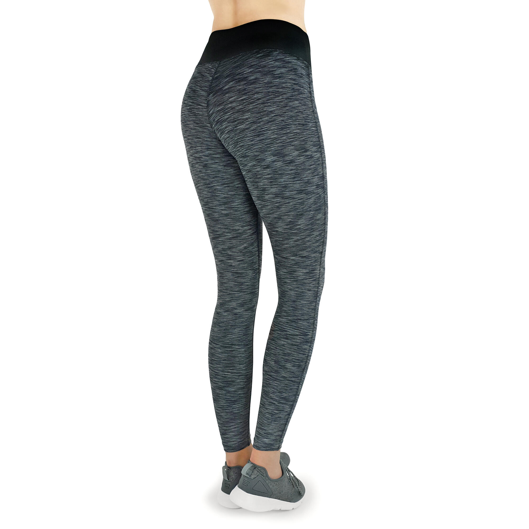 Damen lange Laufhose-Hoher Bund, Atmungsaktiv, mit Handytasche-schwarz-grau 7/7