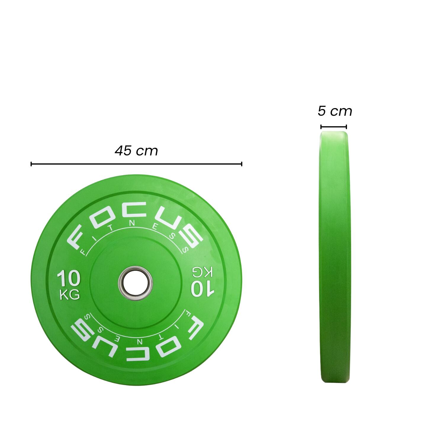 Olympische Hantelscheibe 50 mm Bumper Platte - 10 kg - Grün 4/7