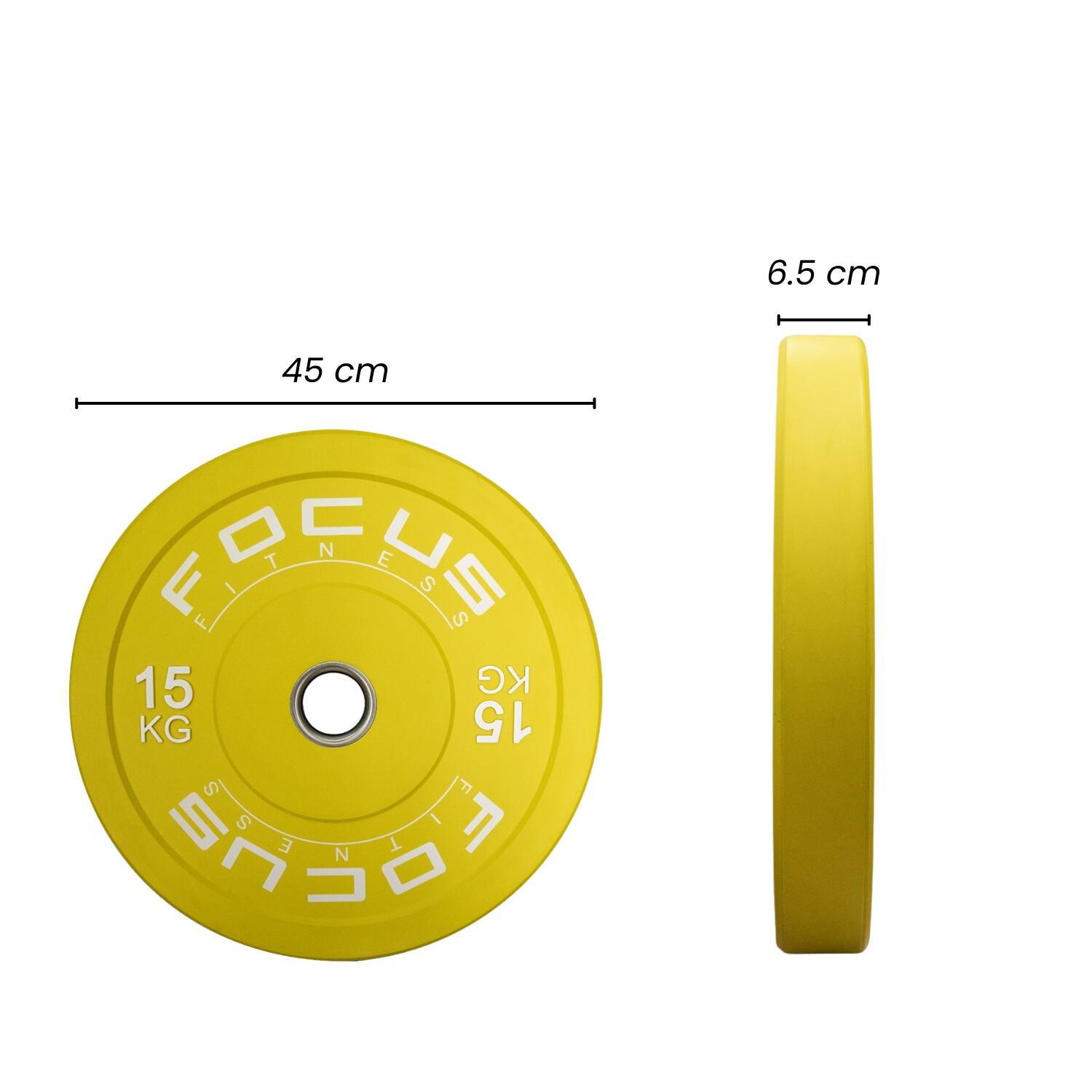 Olympische Hantelscheibe 50 mm Bumper Platte - 15 kg - Gelb 4/7