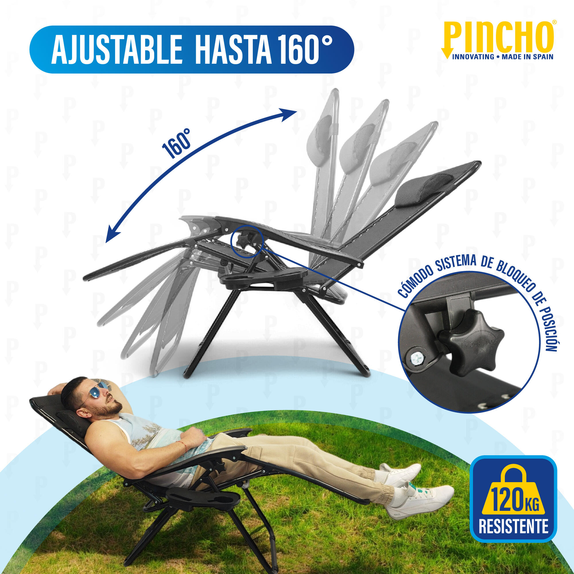 Silla Gravedad Cero Reclinable y Plegable para Jardín, Playa y Camping Exterior 2/7