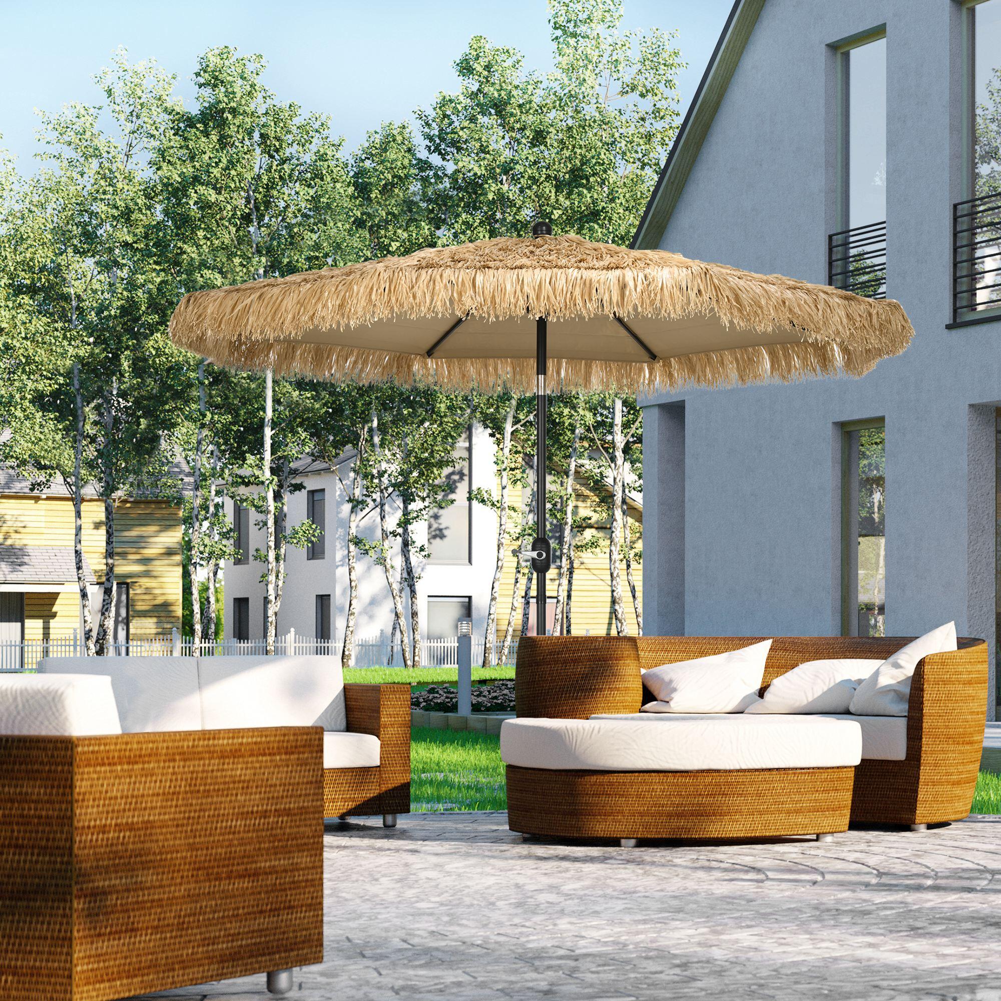 Outsunny Ombrellone da Esterno con Copertura in Paglia e Manovella Ø265x250cm 2/7