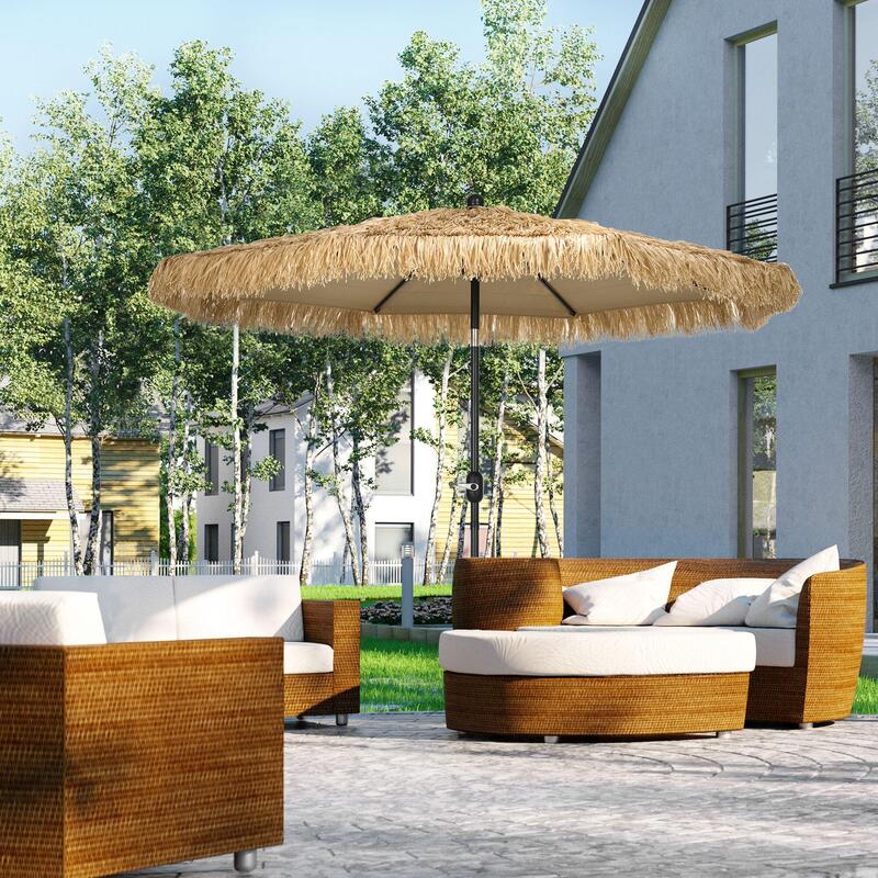 Outsunny Umbrelă de Exterior cu Capac de Paie Și Manivela Ø265X250cm