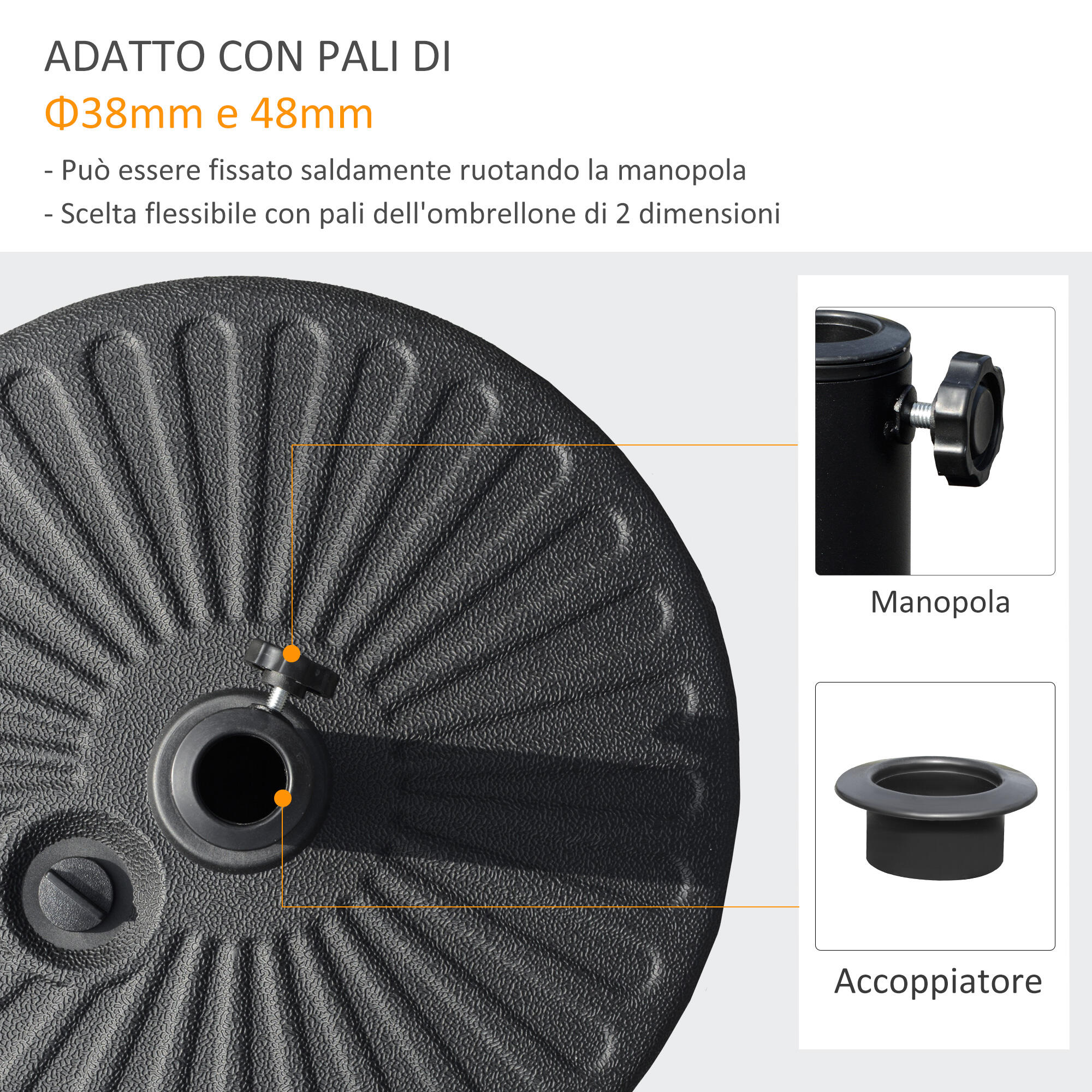 Outsunny Base per Ombrellone da Esterno con Palo Centrale Φ3.8cm e 4.8cm 4/7