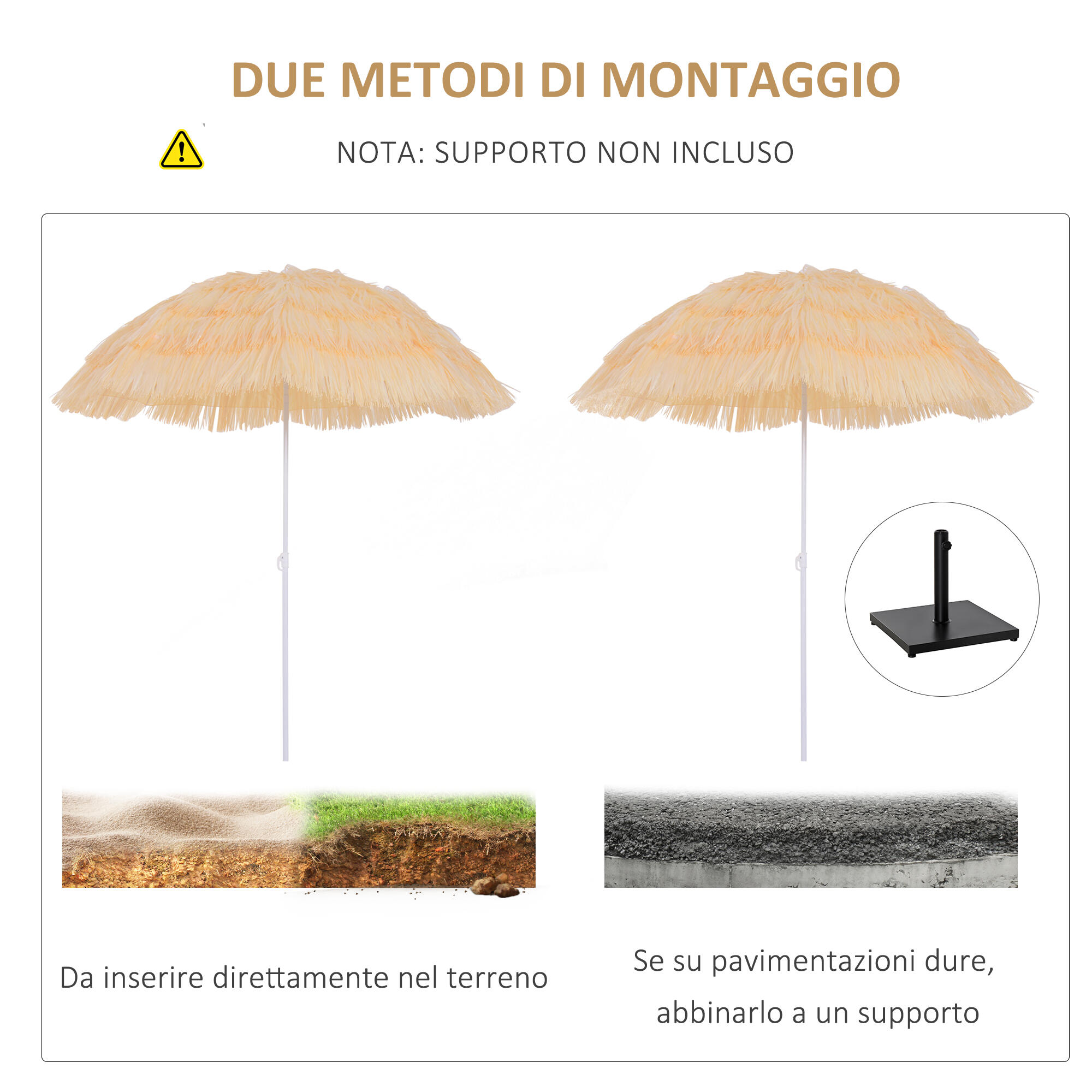 Outsunny Ombrellone da Spiaggia 1.6x2 m Beige a 8 Stecche 7/7
