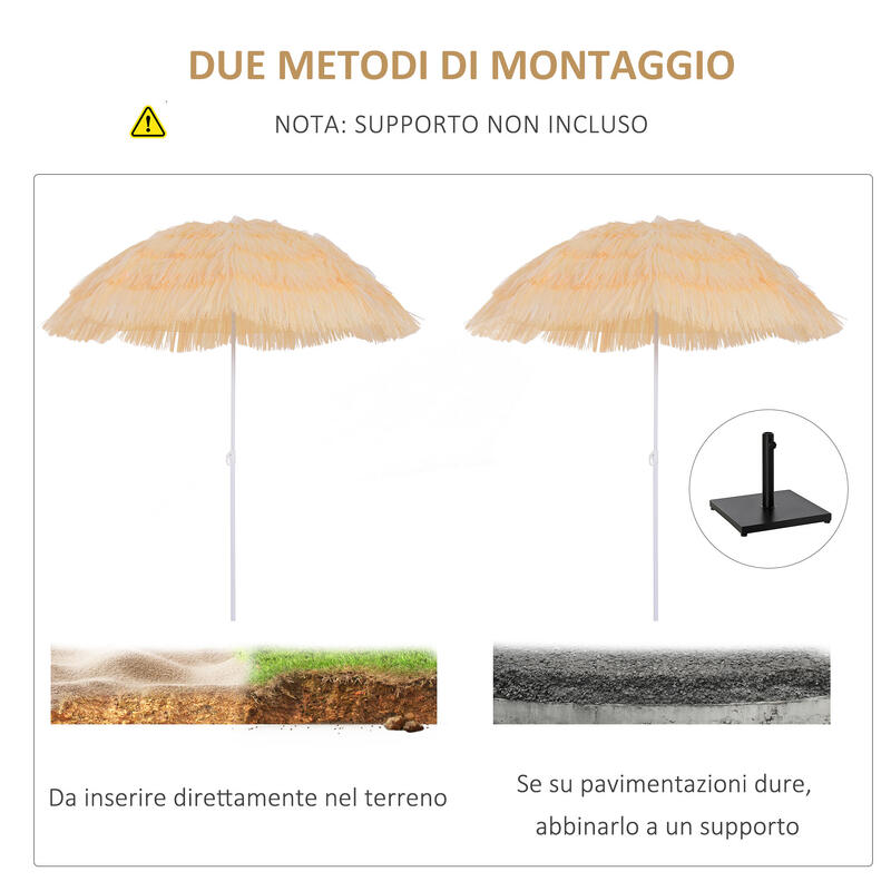 Outsunny Umbrelă de Plajă 1.6X2 m Bej cu 8 Nervuri