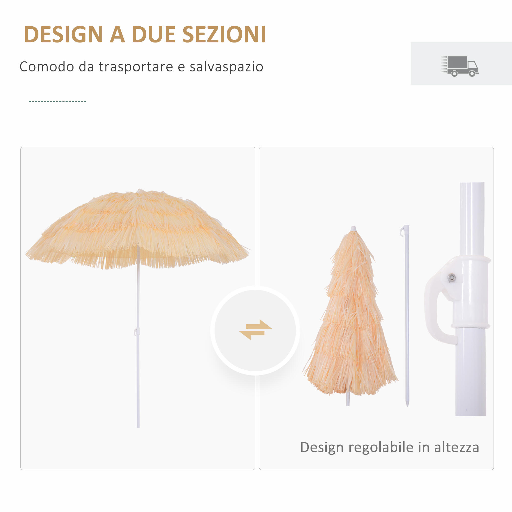 Outsunny Ombrellone da Spiaggia 1.6x2 m Beige a 8 Stecche 4/7
