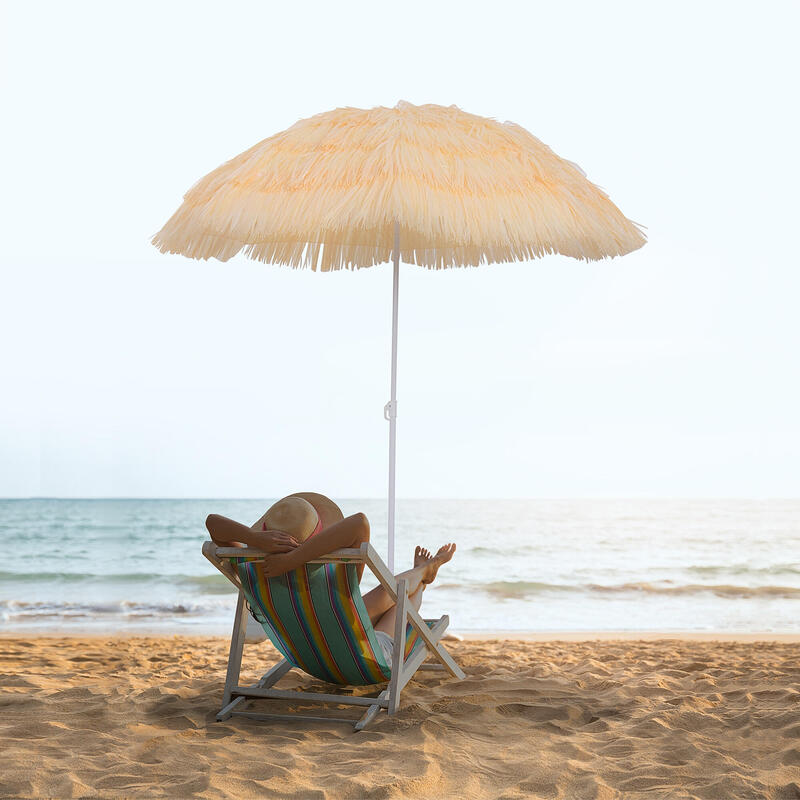Outsunny Umbrelă de Plajă 1.6X2 m Bej cu 8 Nervuri