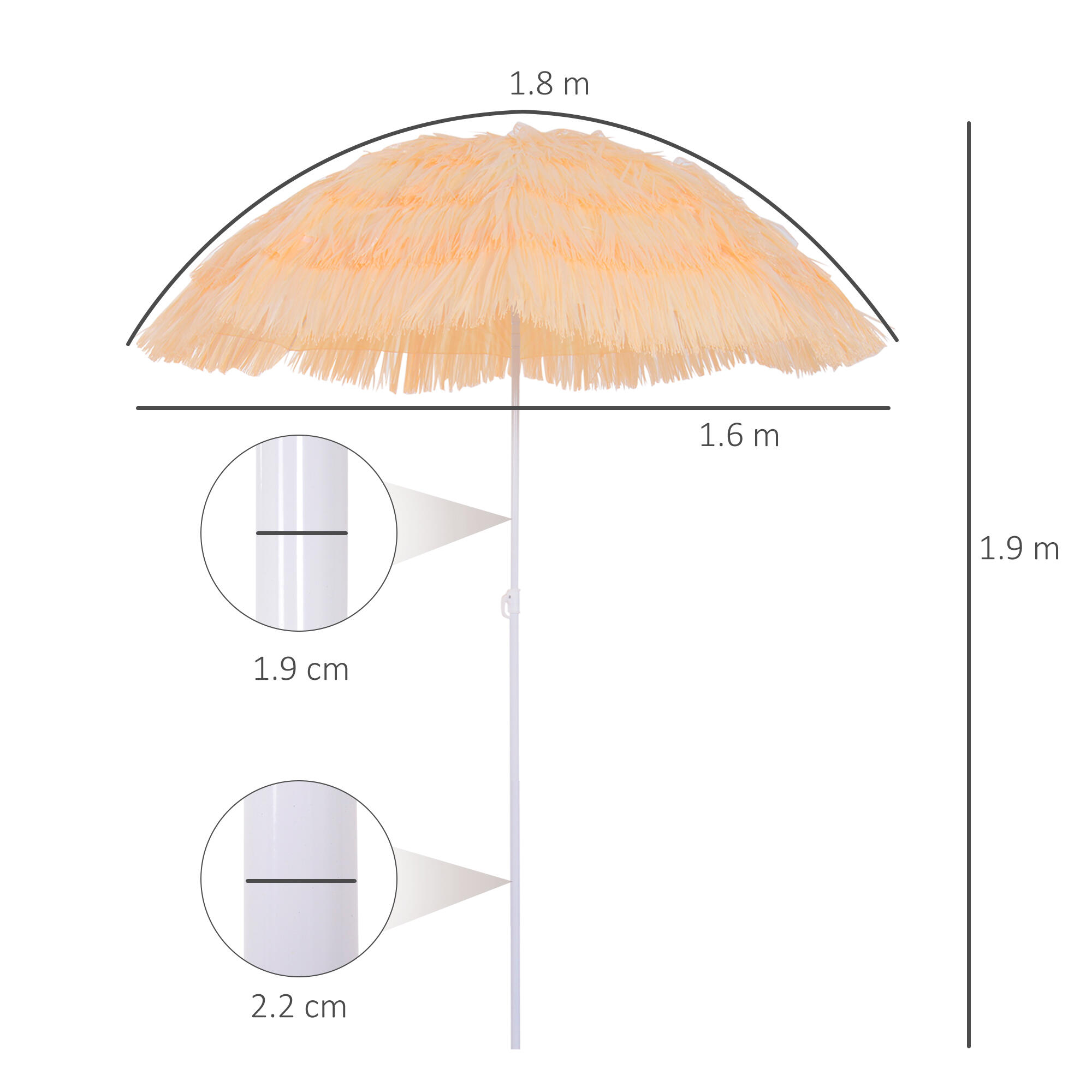 Outsunny Ombrellone da Spiaggia 1.6x2 m Beige a 8 Stecche 3/7