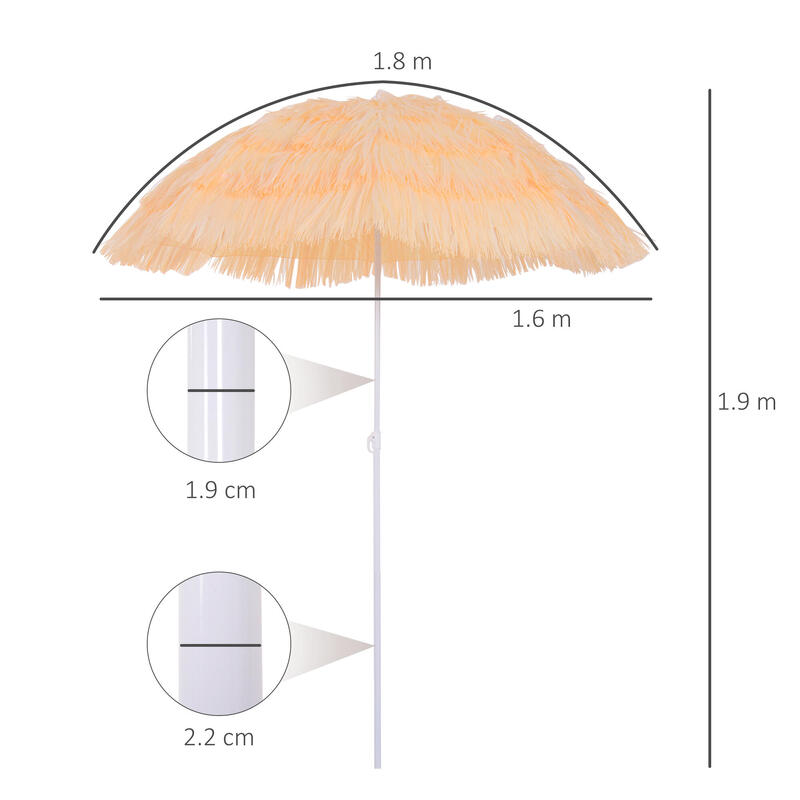 Outsunny Umbrelă de Plajă 1.6X2 m Bej cu 8 Nervuri