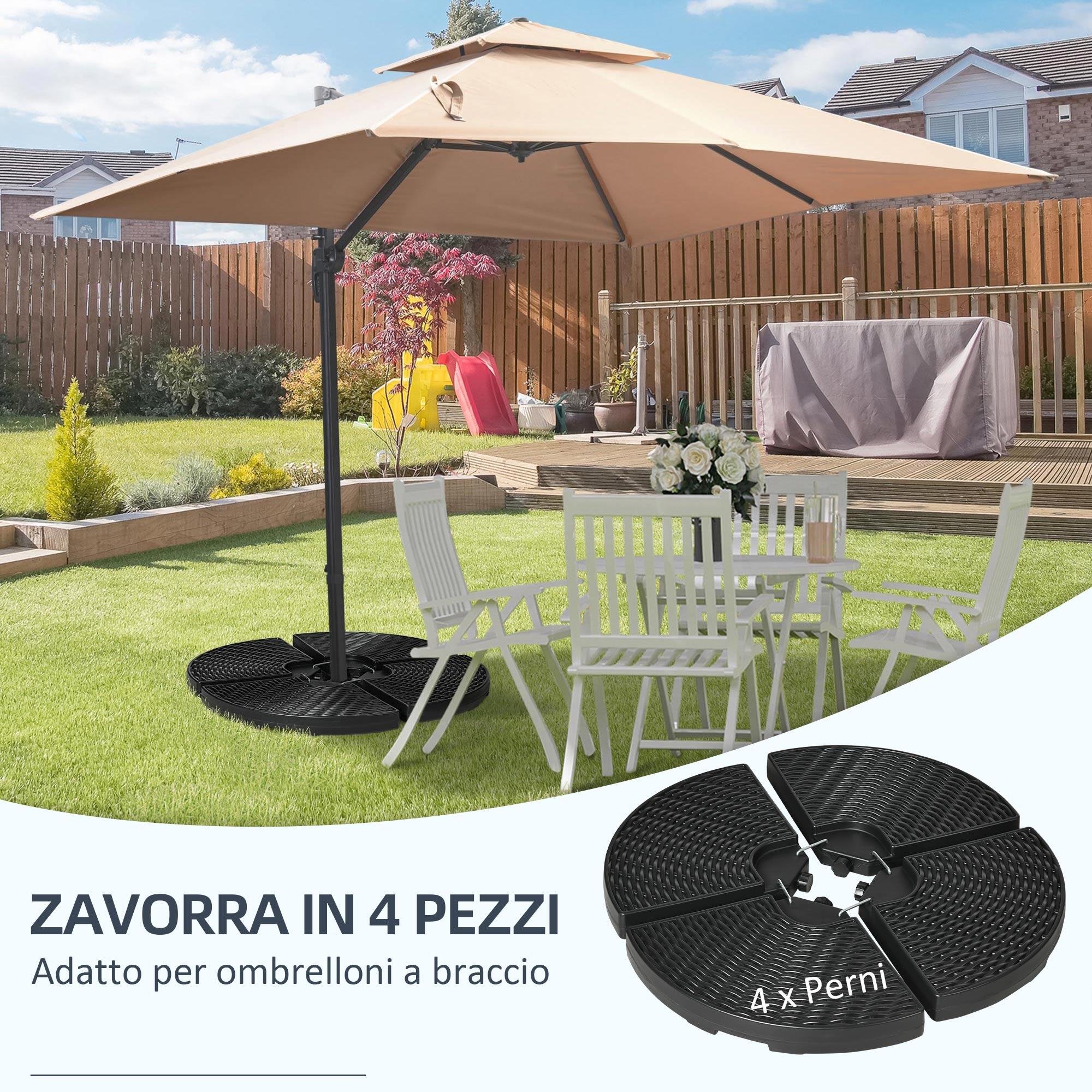 Outsunny Base per Ombellone 4pz in HDPE Riempibili con Acqua e Sabbia Nero 4/7