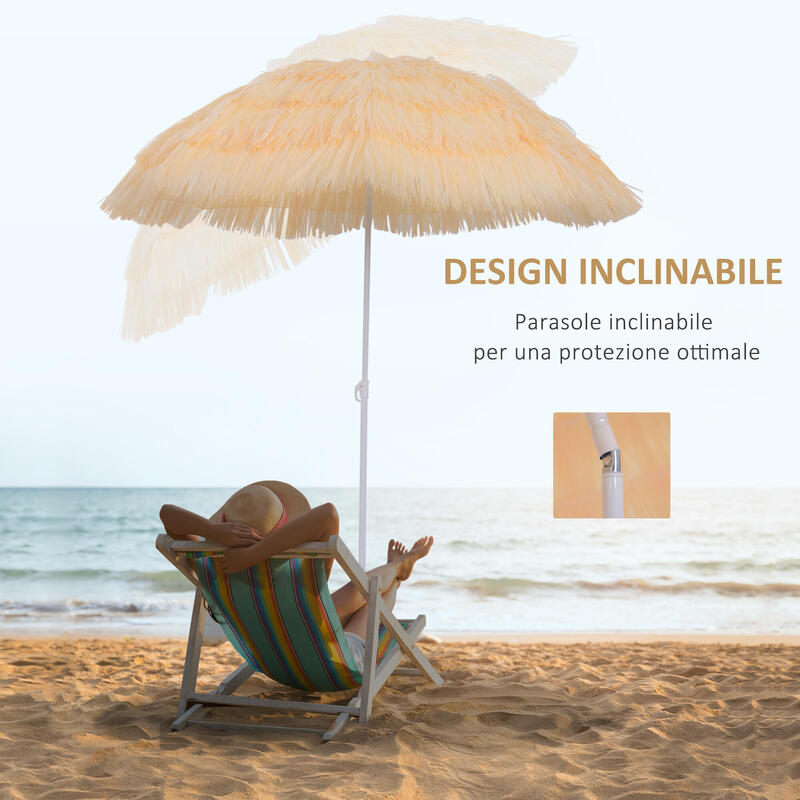 Outsunny Umbrelă de Plajă 1.6X2 m Bej cu 8 Nervuri
