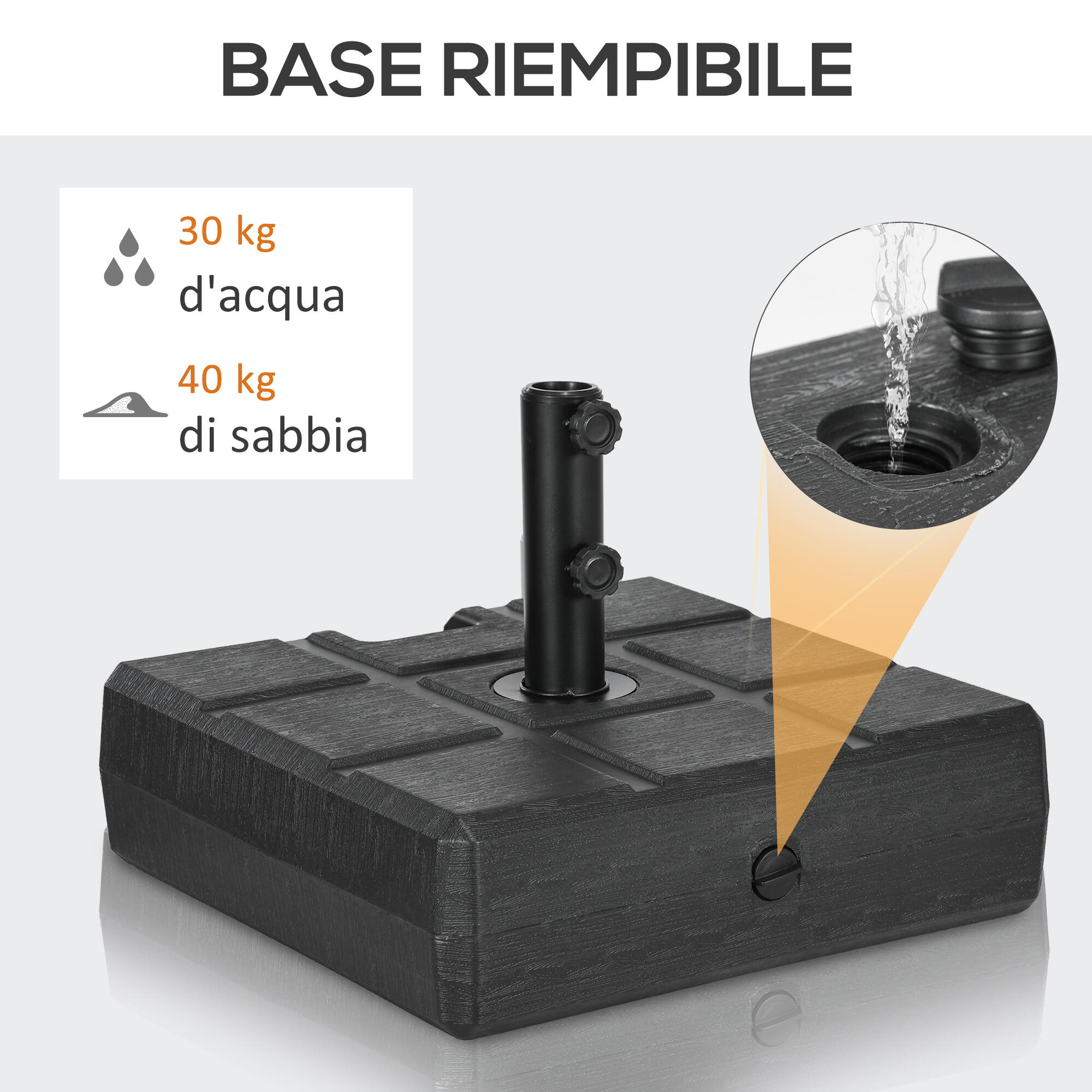 Outsunny Base Ombrellone da Esterno Riempibile in HDPE con Maniglia Nero 5/7