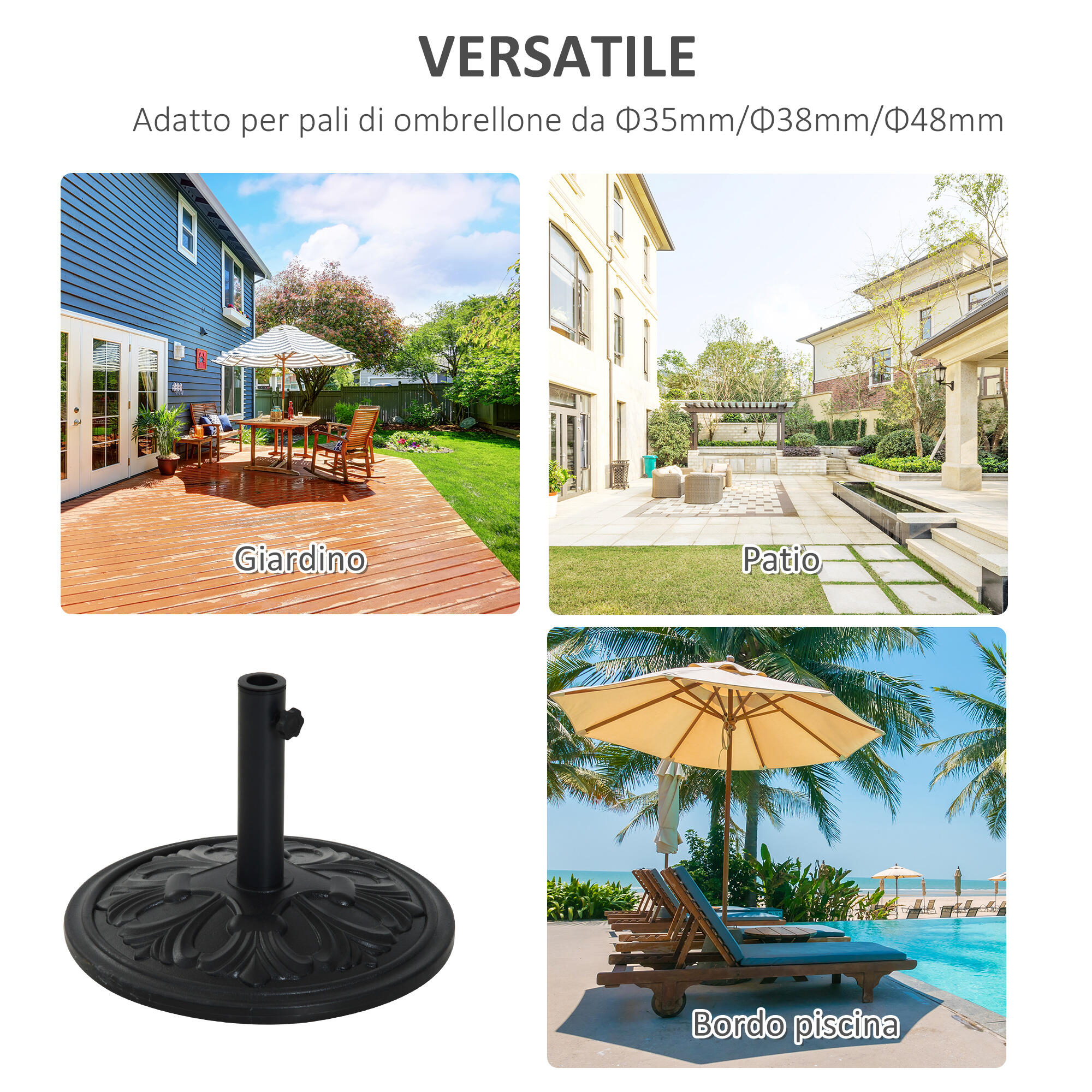 Outsunny Base per Ombrellone Φ48cm in Plastica da 13kg per Pali da 35-38-48mm 6/7