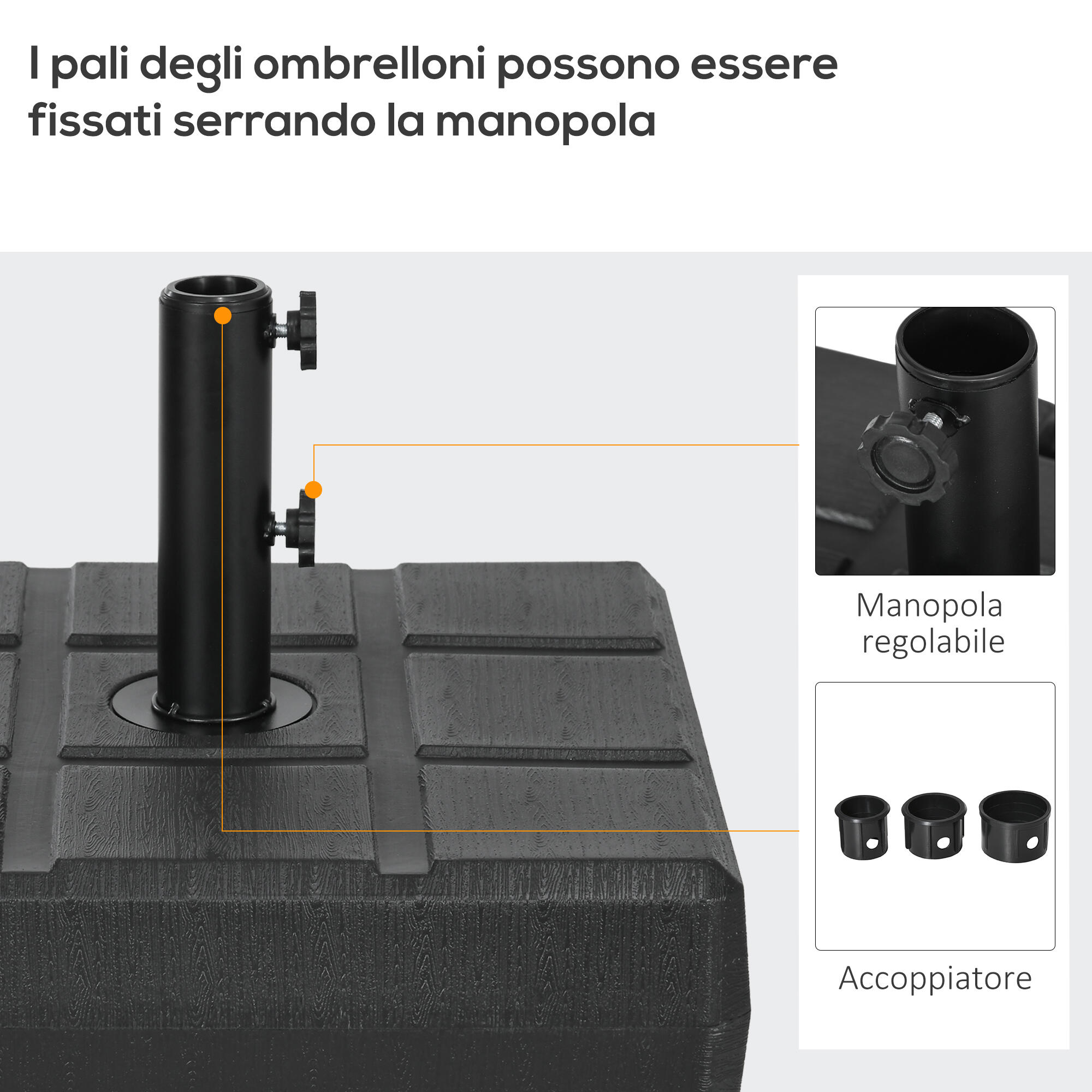 Outsunny Base Ombrellone da Esterno Riempibile in HDPE con Maniglia Nero 4/7