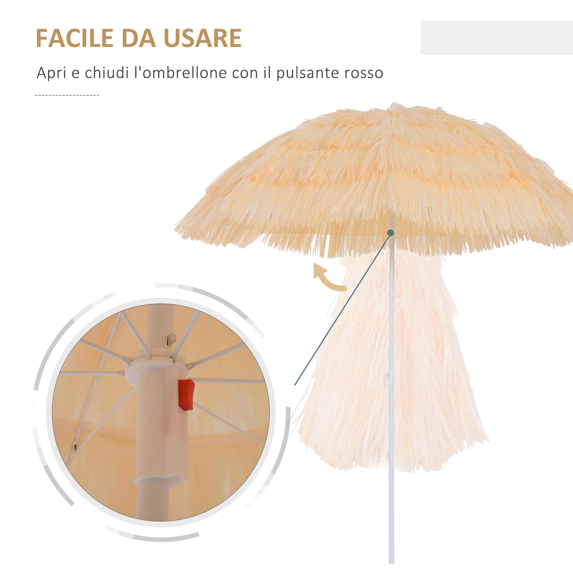 Outsunny Ombrellone da Spiaggia 1.6x2 m Beige a 8 Stecche 5/7