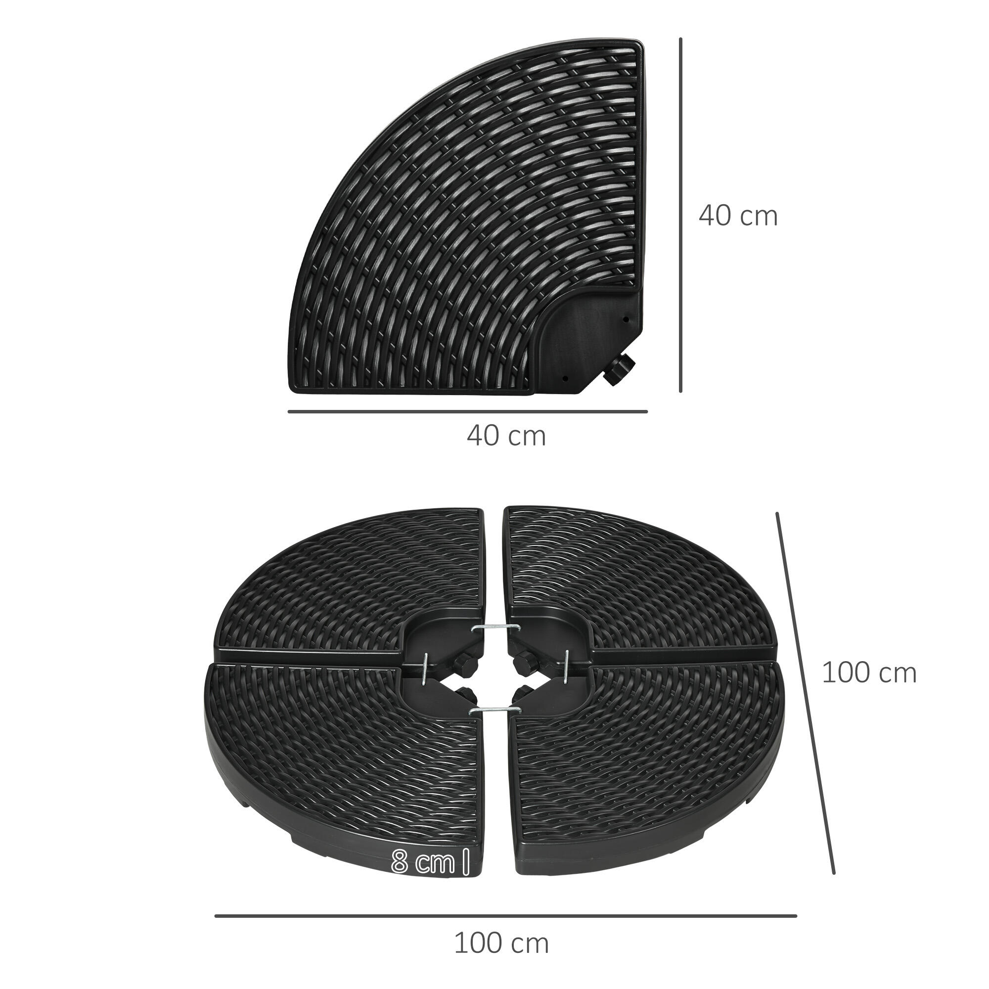 Outsunny Base per Ombellone 4pz in HDPE Riempibili con Acqua e Sabbia Nero 3/7