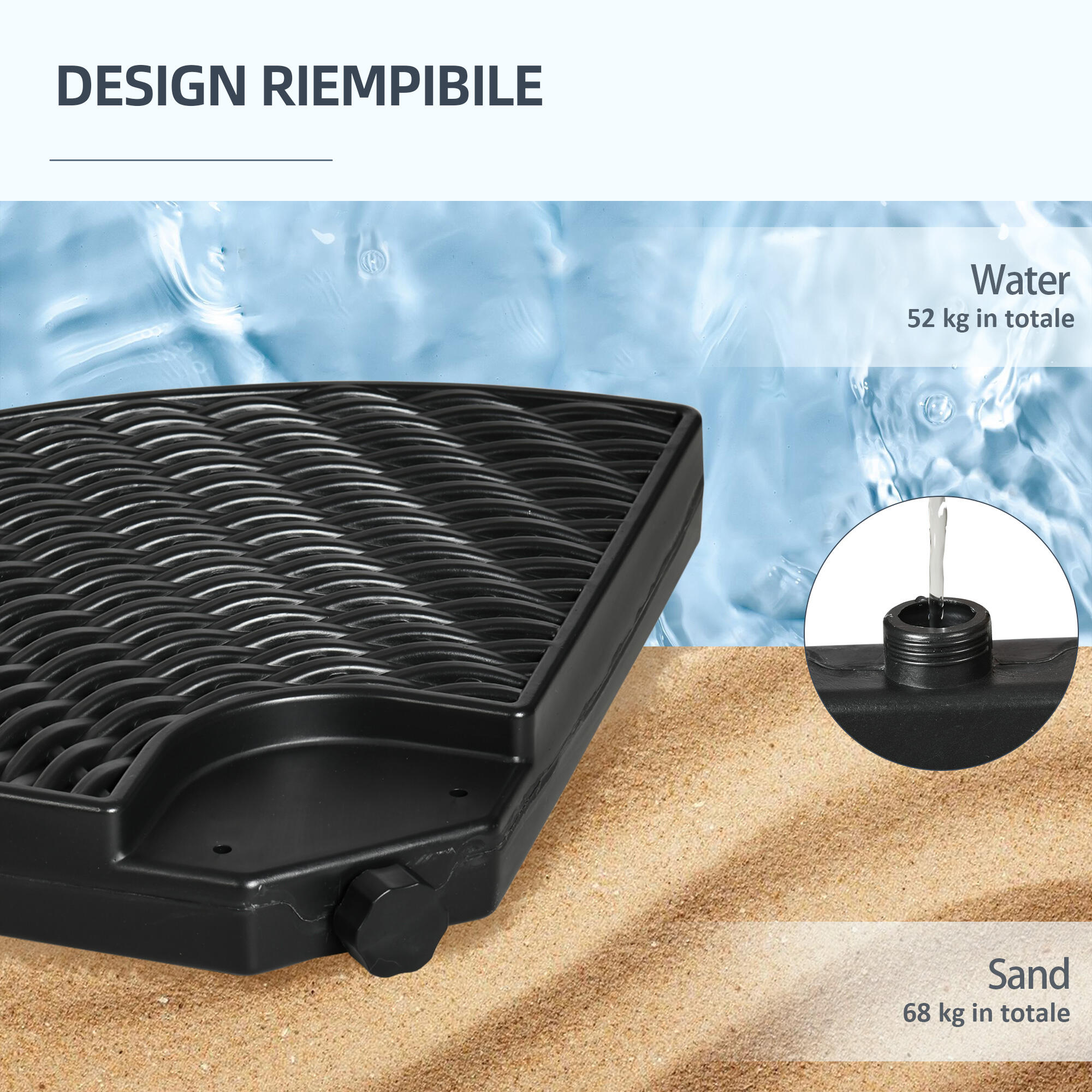 Outsunny Base per Ombellone 4pz in HDPE Riempibili con Acqua e Sabbia Nero 5/7