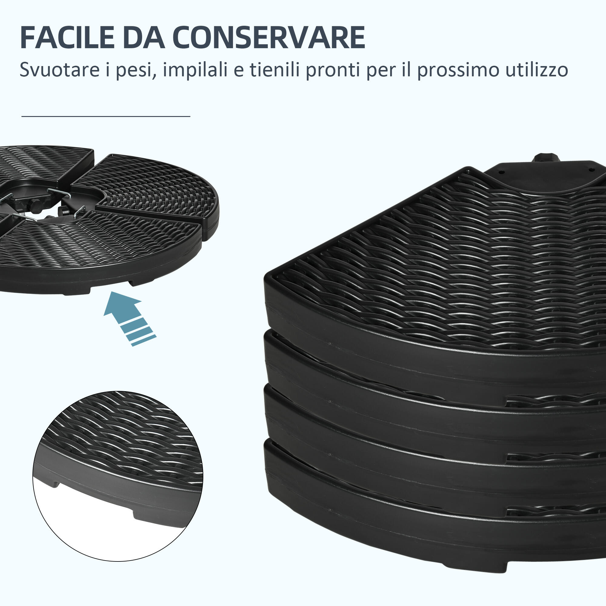 Outsunny Base per Ombellone 4pz in HDPE Riempibili con Acqua e Sabbia Nero 7/7