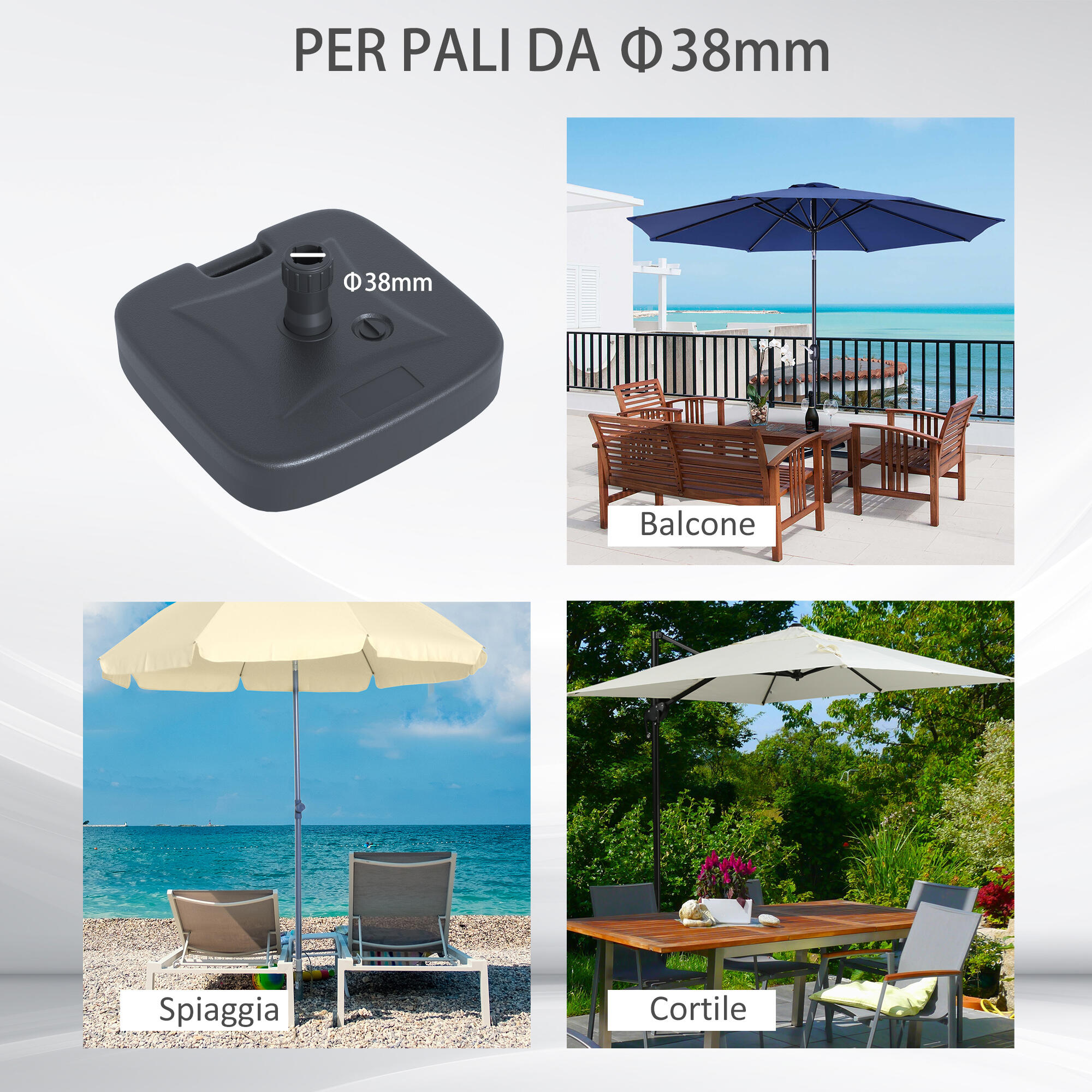 Outsunny Base per Ombrellone Riempibile con Acqua e Sabbia 46x45x26cm HDPE 7/7