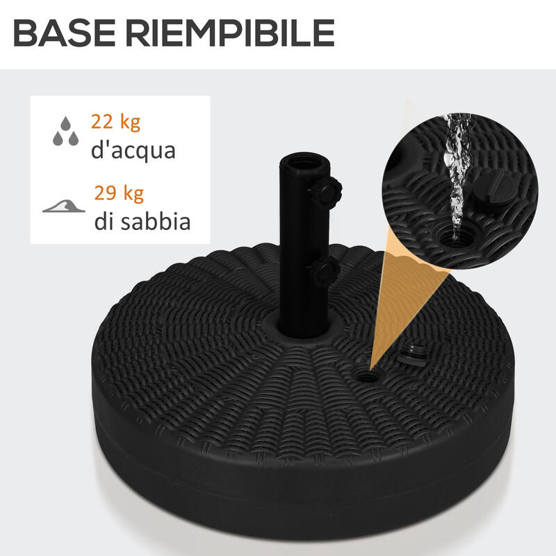 Bază pentru Umbrelă de Grădină, Outsunny, din HDPE și Oțel, Ø51x36 cm, Negru