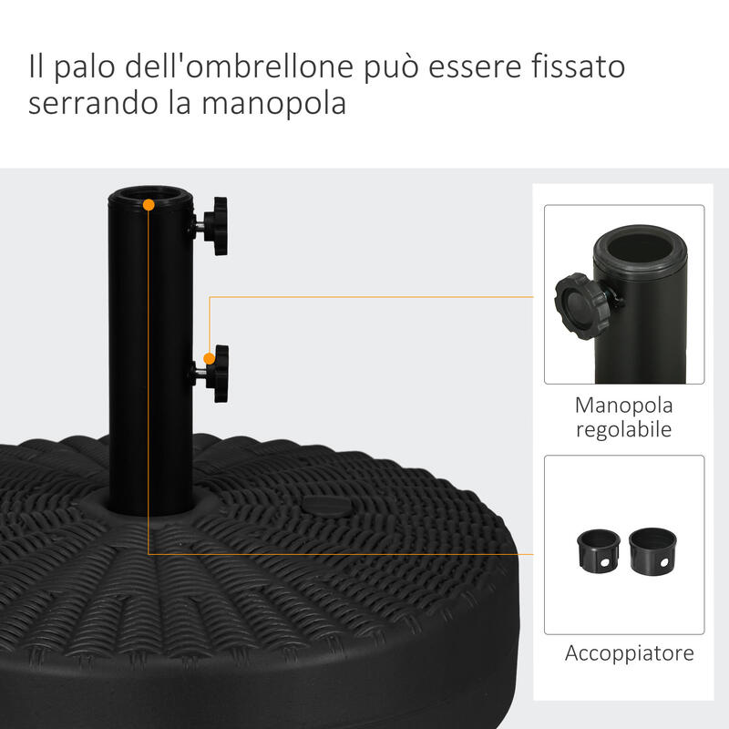 Bază pentru Umbrelă de Grădină, Outsunny, din HDPE și Oțel, Ø51x36 cm, Negru
