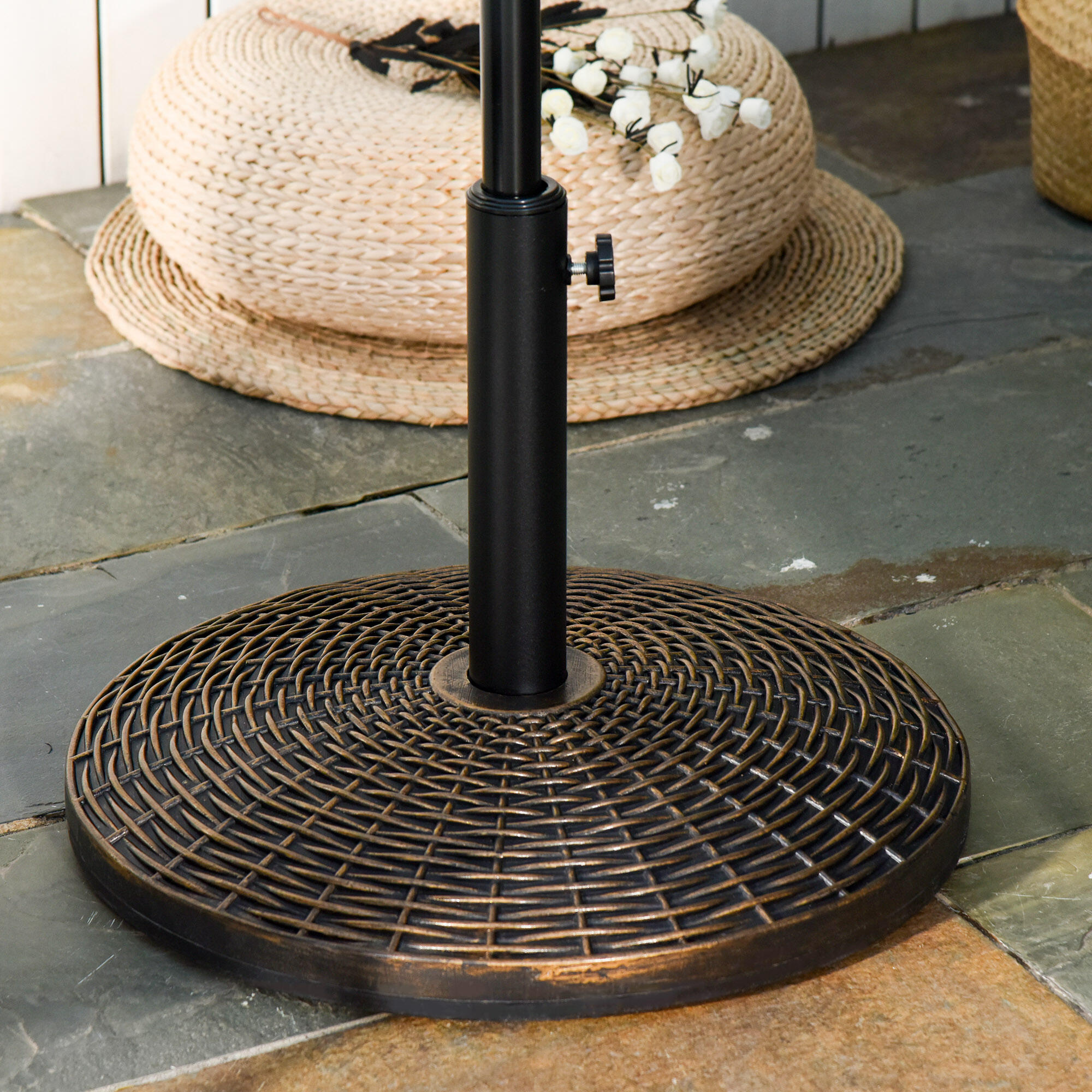 Outsunny Base Ombrellone in Plastica Effetto Rattan 25kg per Pali da 35-38-48mm 2/8