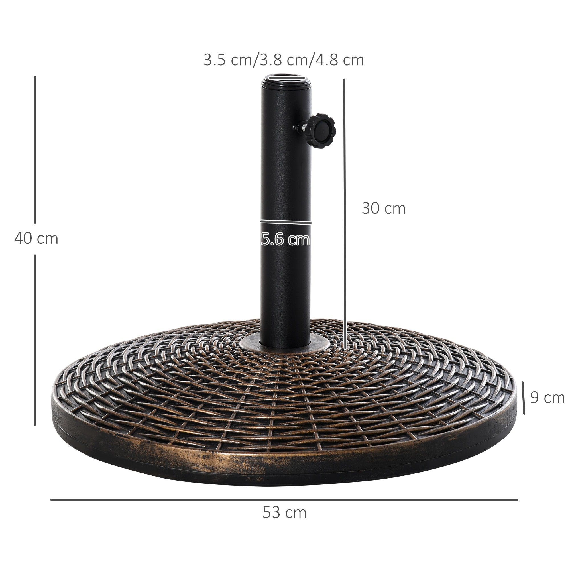 Outsunny Base Ombrellone in Plastica Effetto Rattan 25kg per Pali da 35-38-48mm 3/8