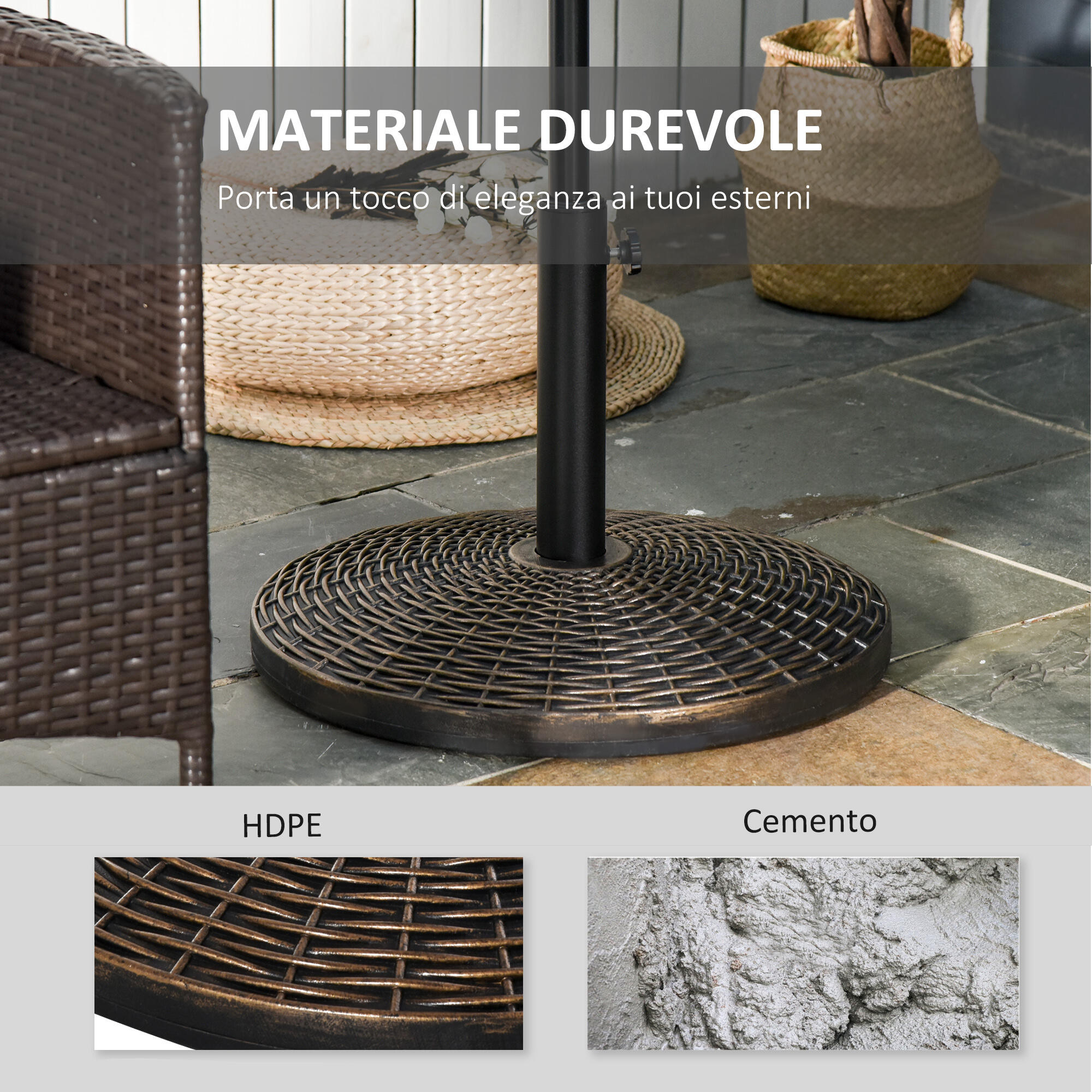 Outsunny Base Ombrellone in Plastica Effetto Rattan 25kg per Pali da 35-38-48mm 5/8