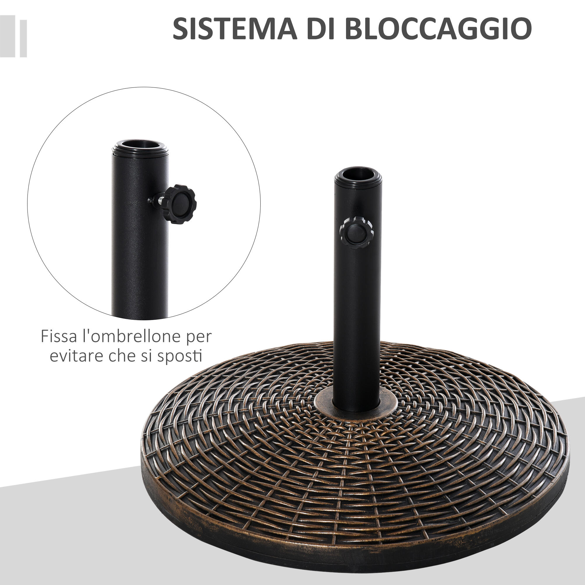 Outsunny Base Ombrellone in Plastica Effetto Rattan 25kg per Pali da 35-38-48mm 4/8