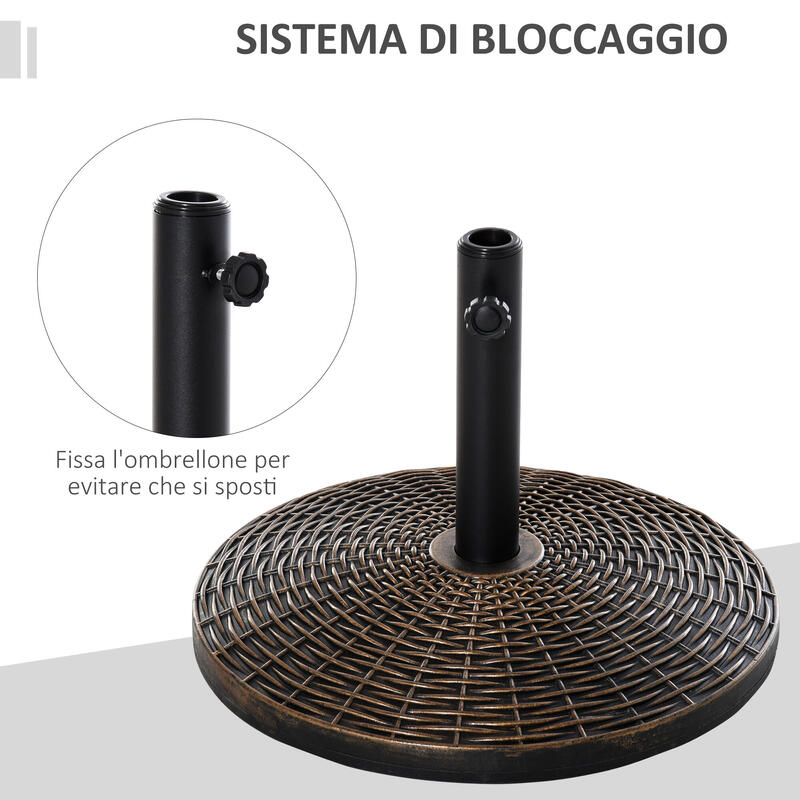 Outsunny Bază Umbrelă Plastic, Efect Ratan 25 kg pentru Stâlpi de 35-38-48  mm