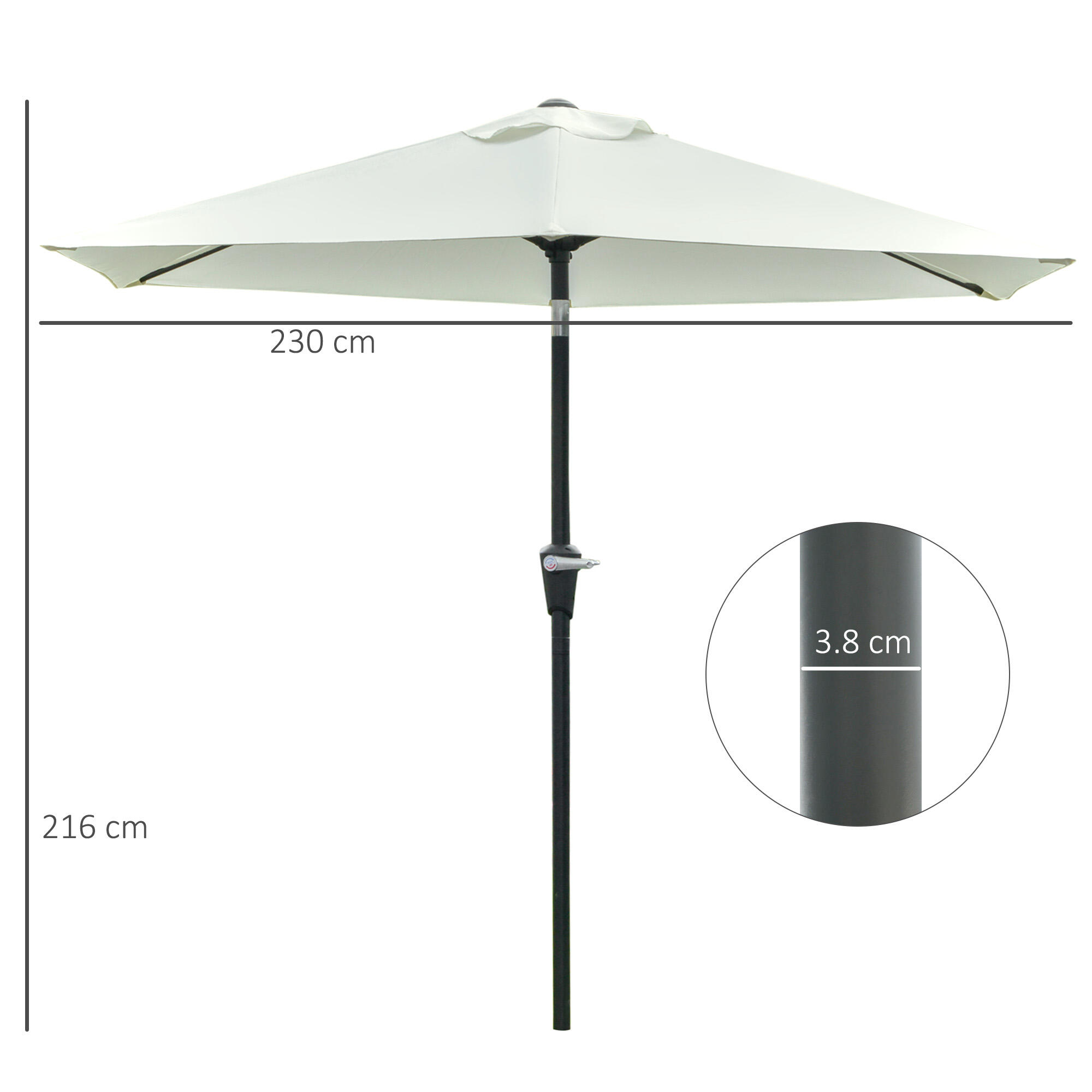 Outsunny Ombrellone da Esterno 2.3x2.2 m a Manovella Inclinabile Bianco Crema 3/7