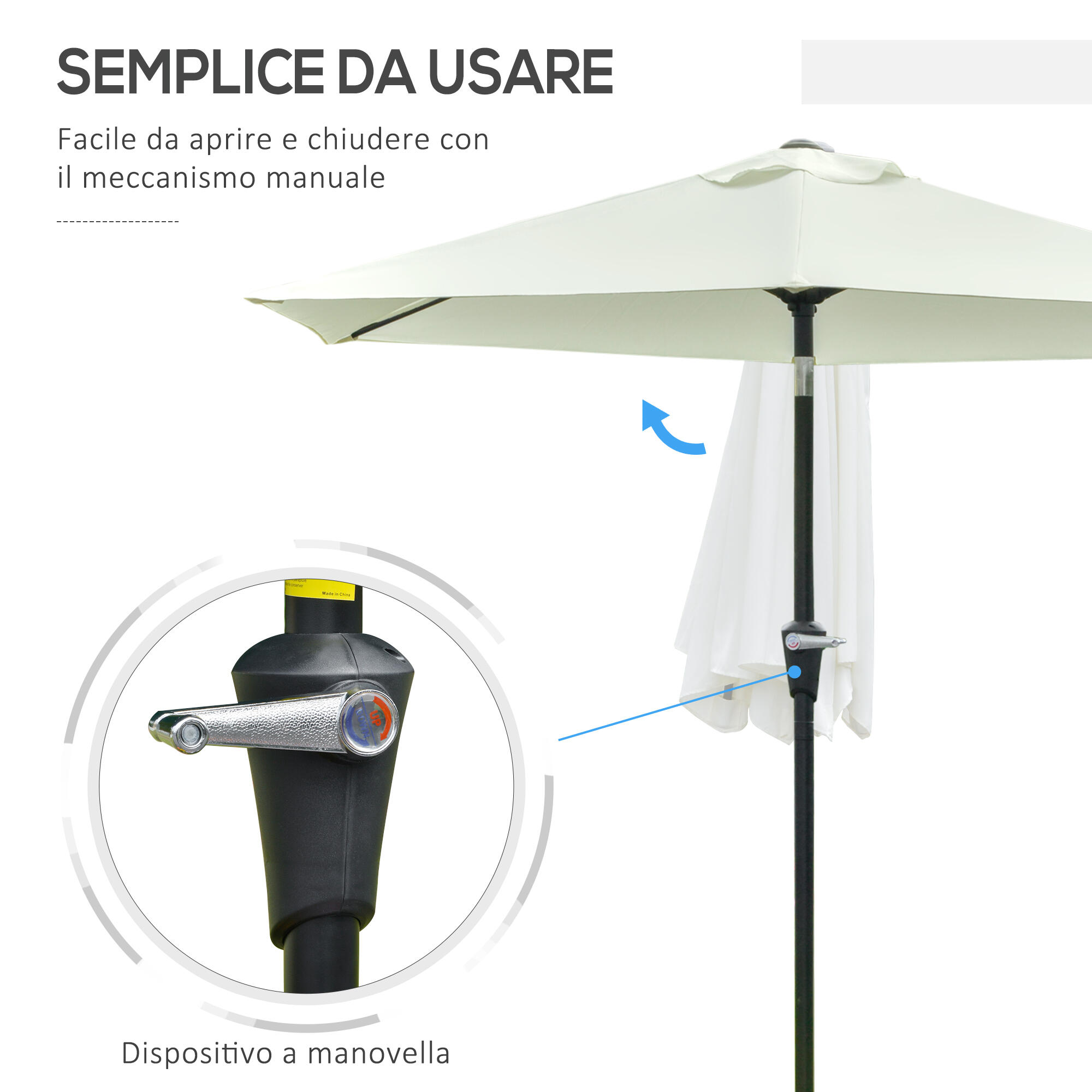 Outsunny Ombrellone da Esterno 2.3x2.2 m a Manovella Inclinabile Bianco Crema 4/7