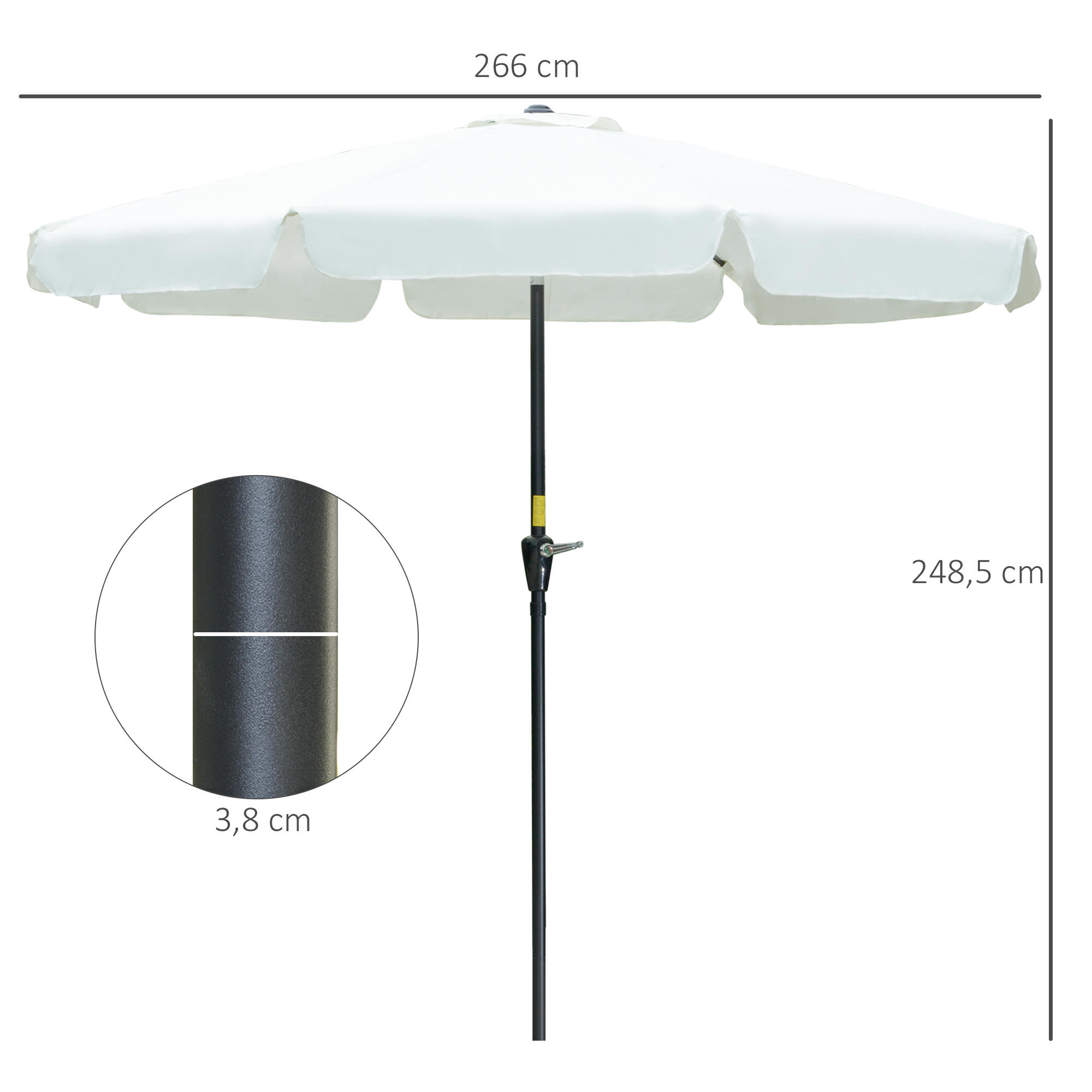 Outsunny Ombrellone da Esterno e Terrazza Ø2.7x2.5 m Beige 3/7