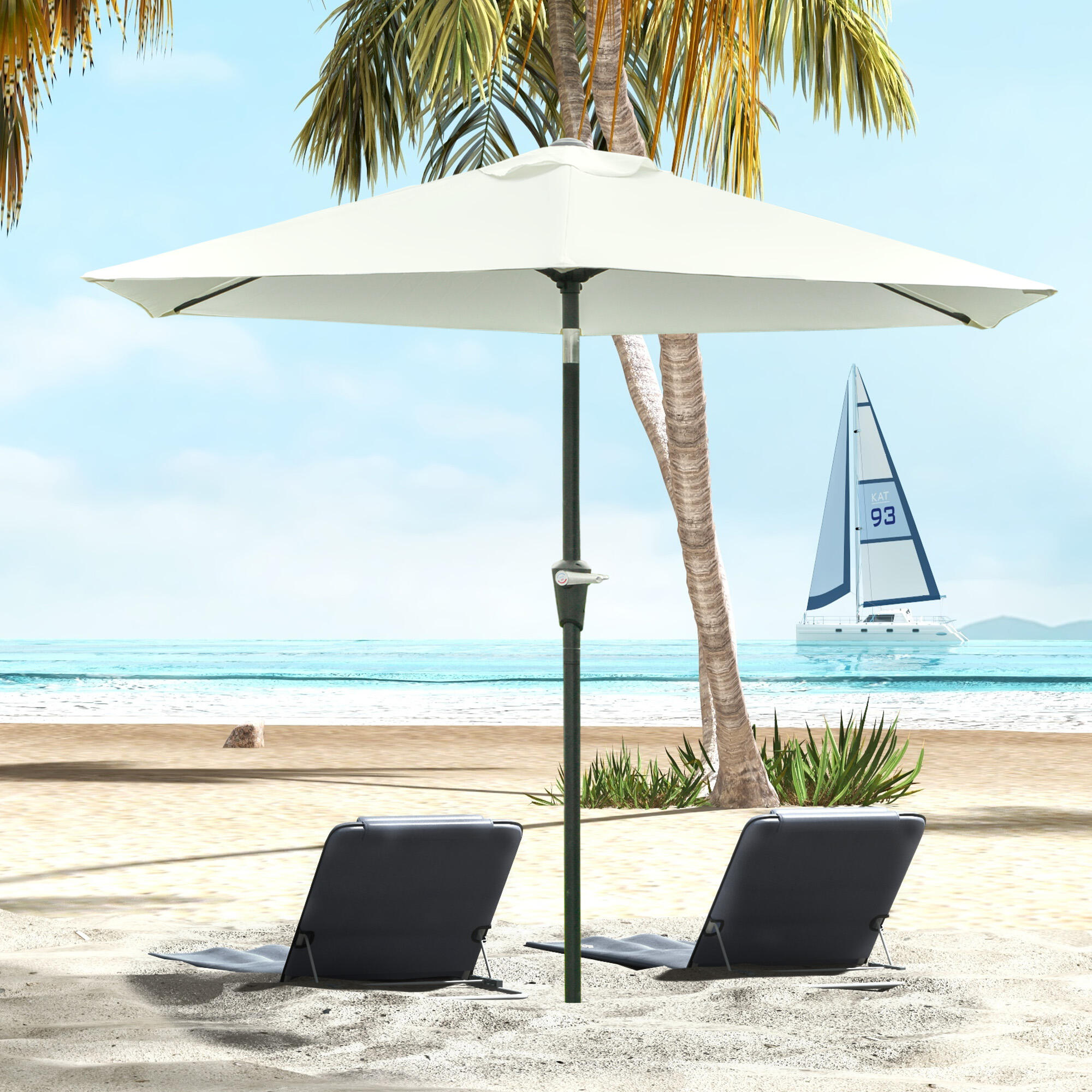 Outsunny Ombrellone da Esterno 2.3x2.2 m a Manovella Inclinabile Bianco Crema 2/7