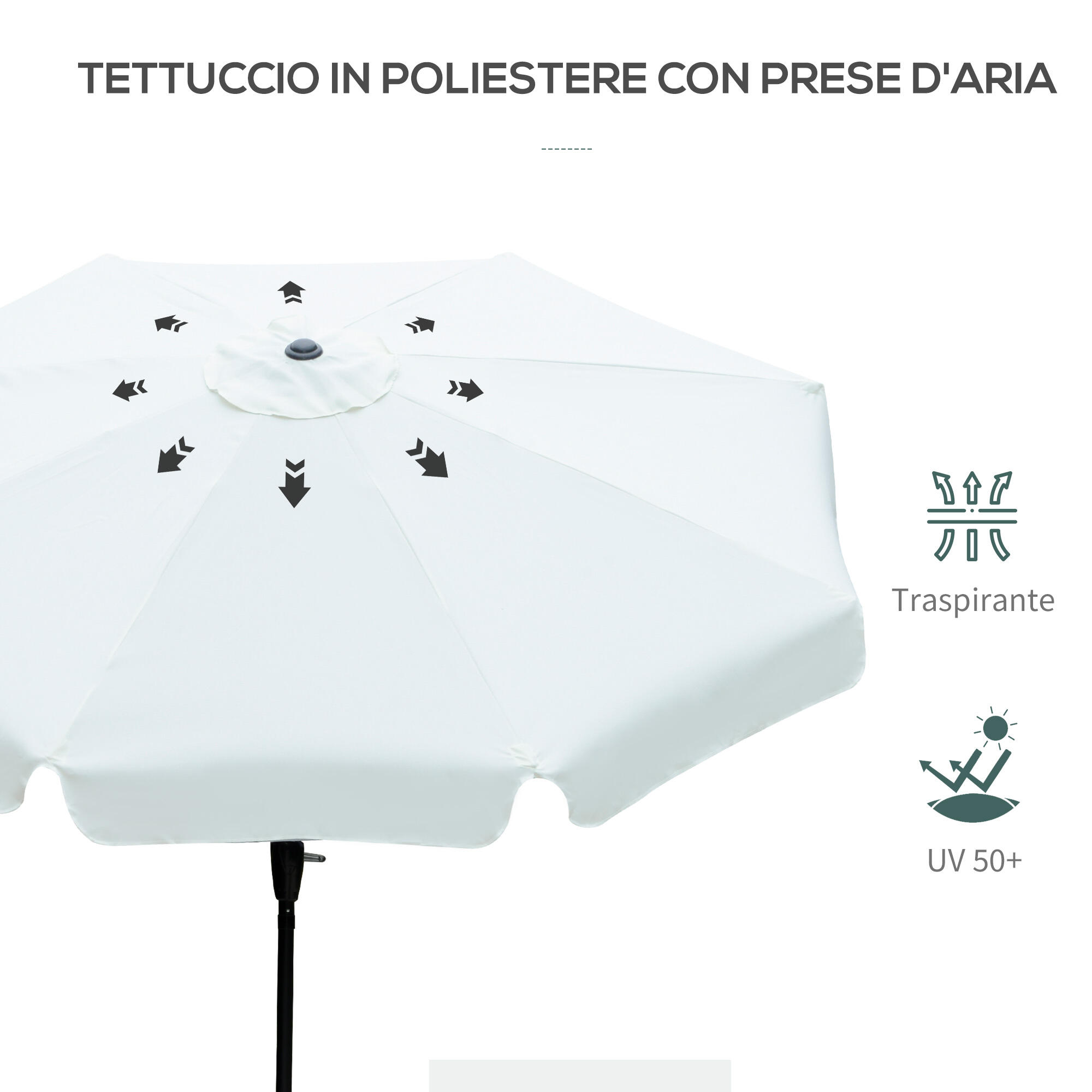 Outsunny Ombrellone da Esterno e Terrazza Ø2.7x2.5 m Beige 6/7
