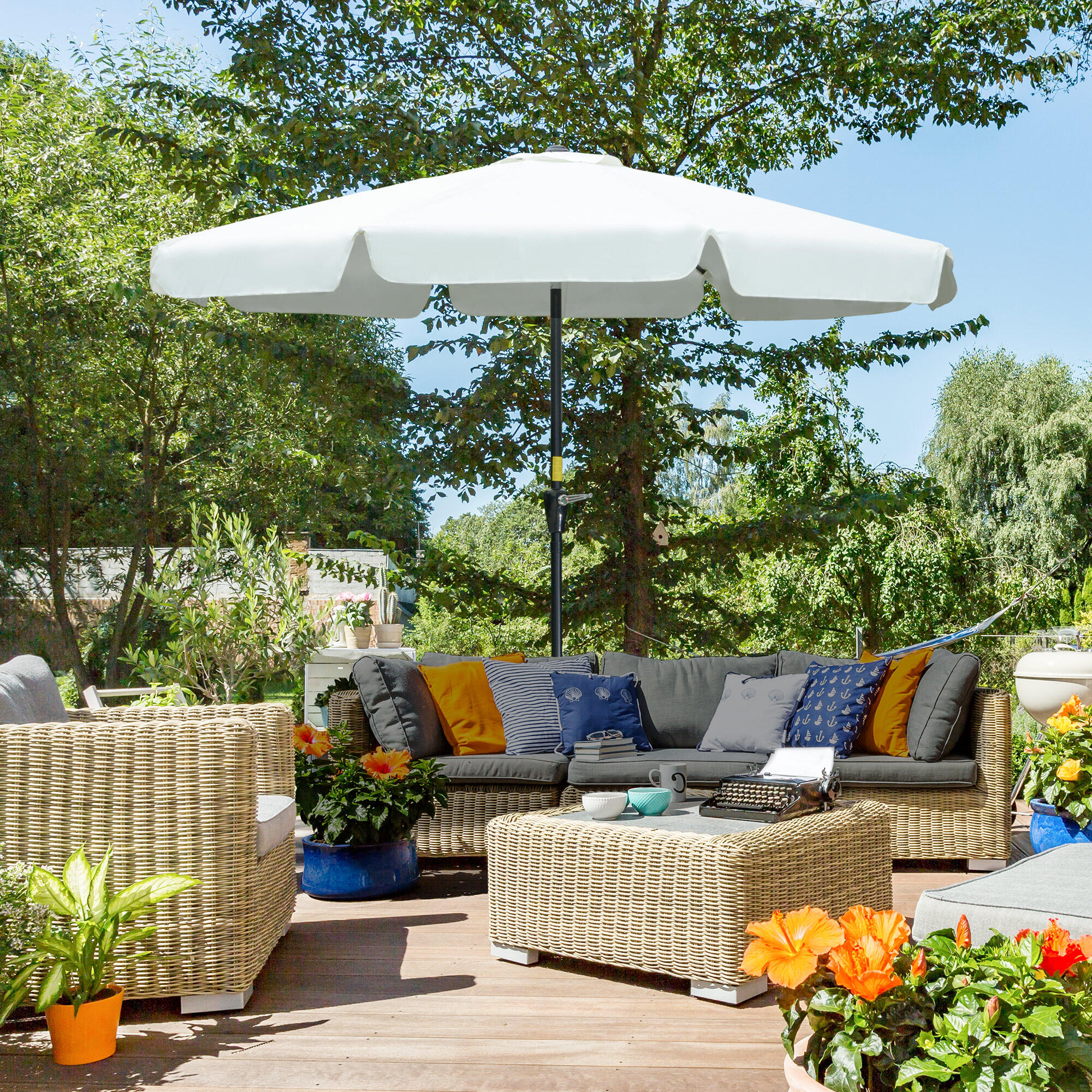 Outsunny Ombrellone da Esterno e Terrazza Ø2.7x2.5 m Beige 2/7