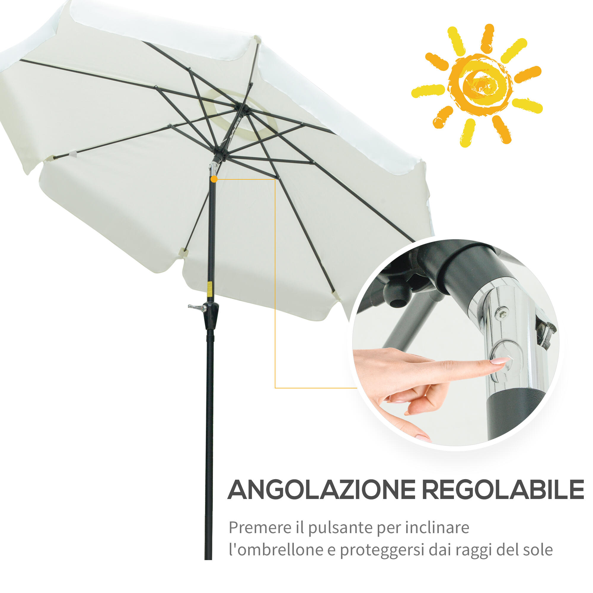 Outsunny Ombrellone da Esterno e Terrazza Ø2.7x2.5 m Beige 4/7