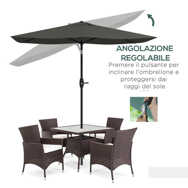 Outsunny Umbrelă de Exterior 2X3M Înclinabilă Și deschidere Manivelă Gri