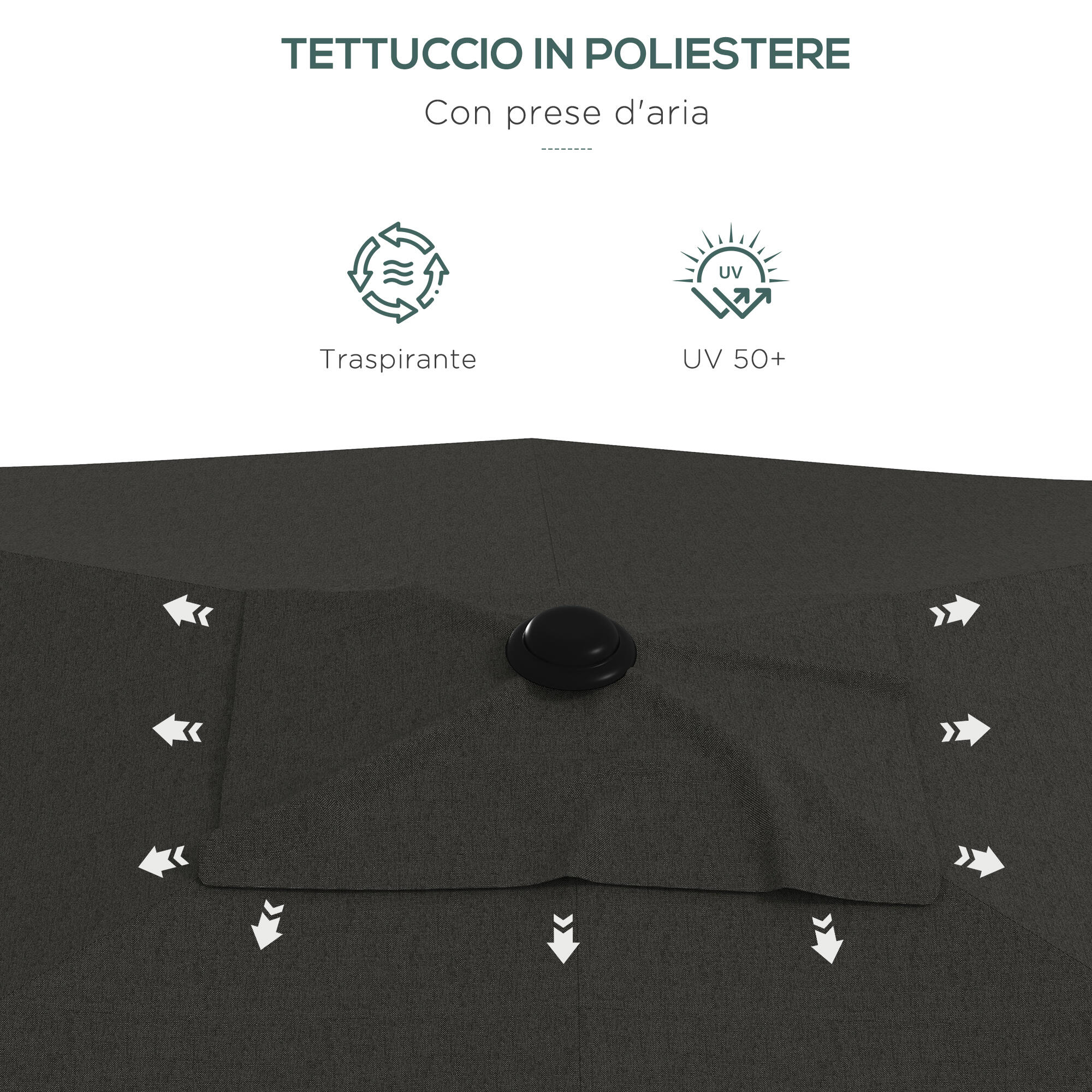 Outsunny Ombrellone da Esterno 2x3m Inclinabile e Apertura a Manovella Grigio 7/7