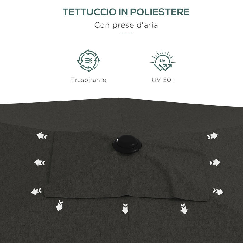 Outsunny Umbrelă de Exterior 2X3M Înclinabilă Și deschidere Manivelă Gri