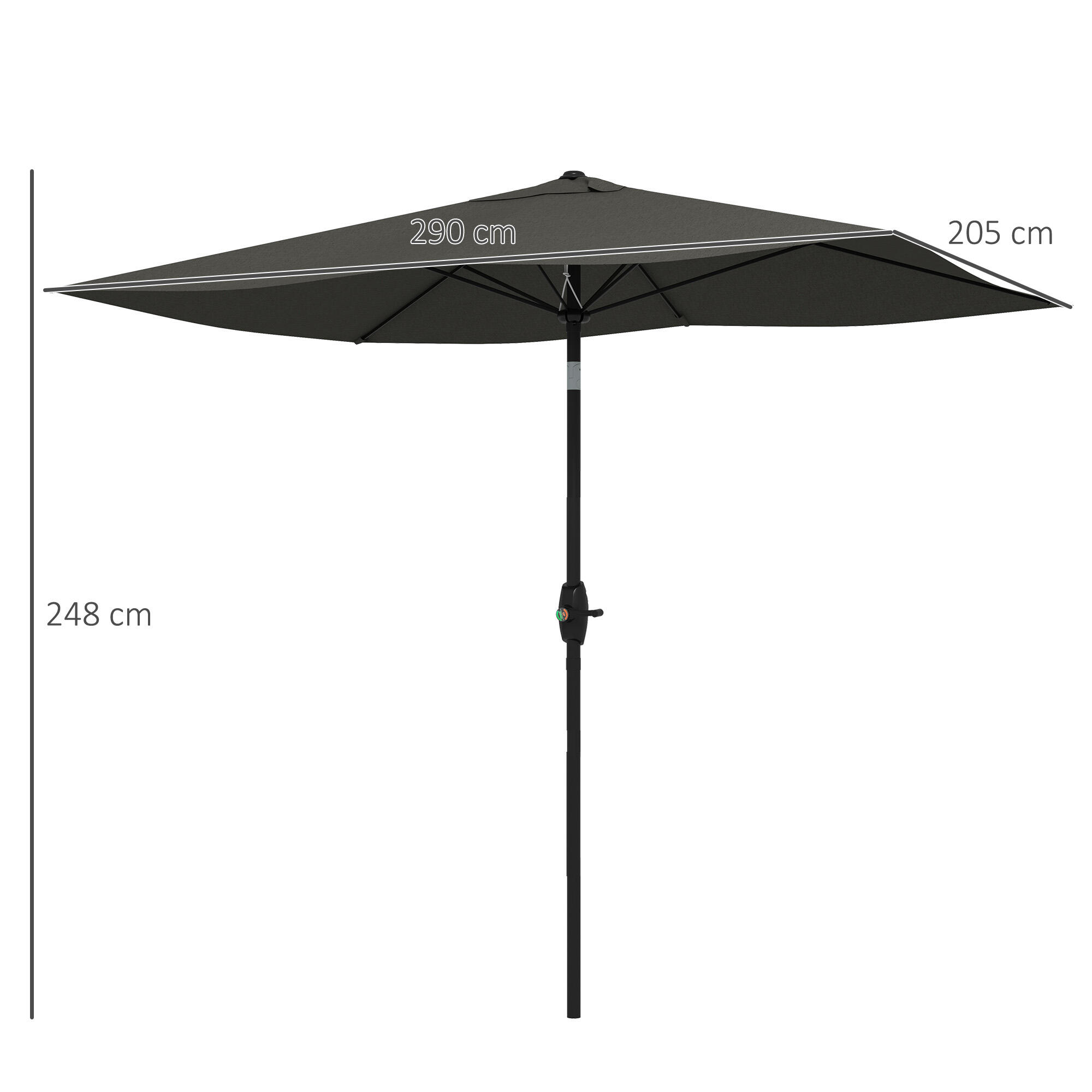 Outsunny Ombrellone da Esterno 2x3m Inclinabile e Apertura a Manovella Grigio 3/7