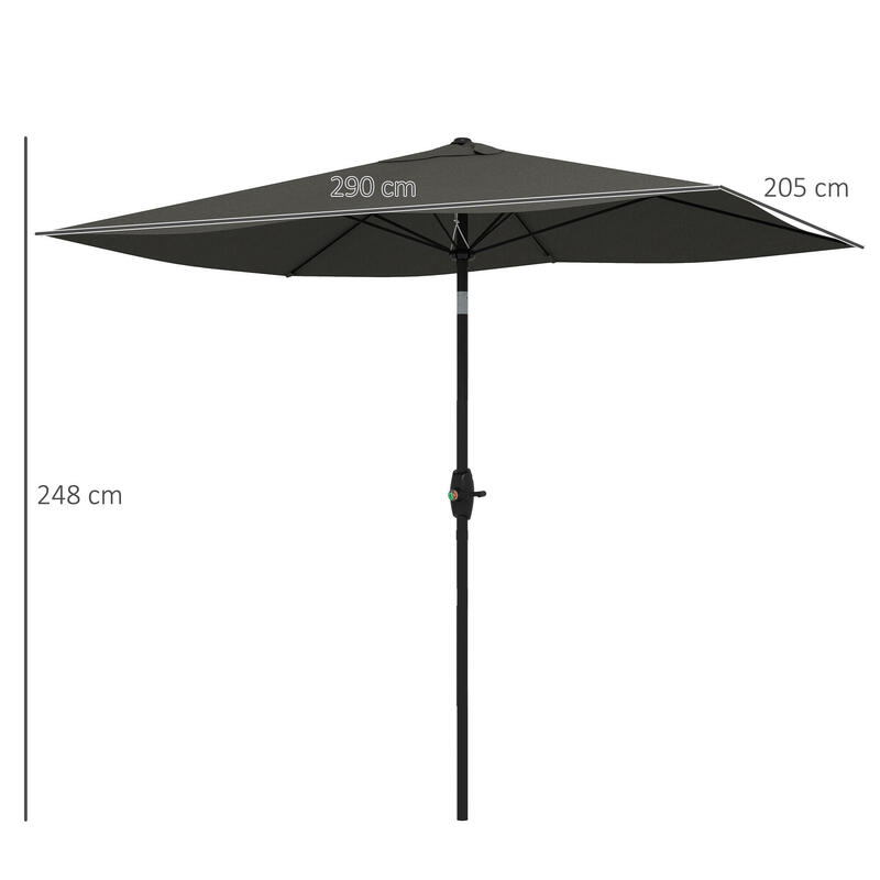 Outsunny Umbrelă de Exterior 2X3M Înclinabilă Și deschidere Manivelă Gri