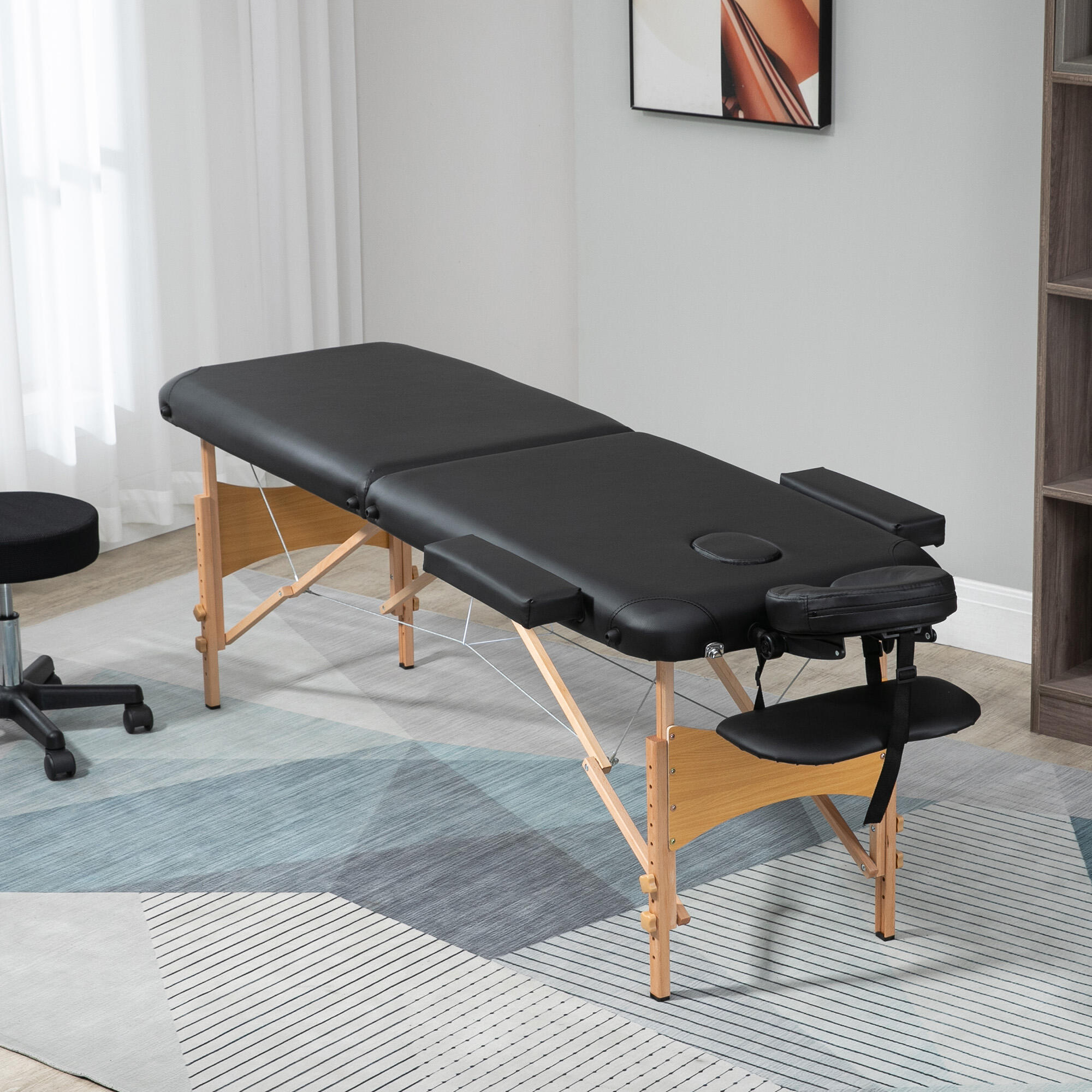 HOMCOM Lettino da Massaggio Pieghevole con Altezza Regolabile in Legno Nero 2/8