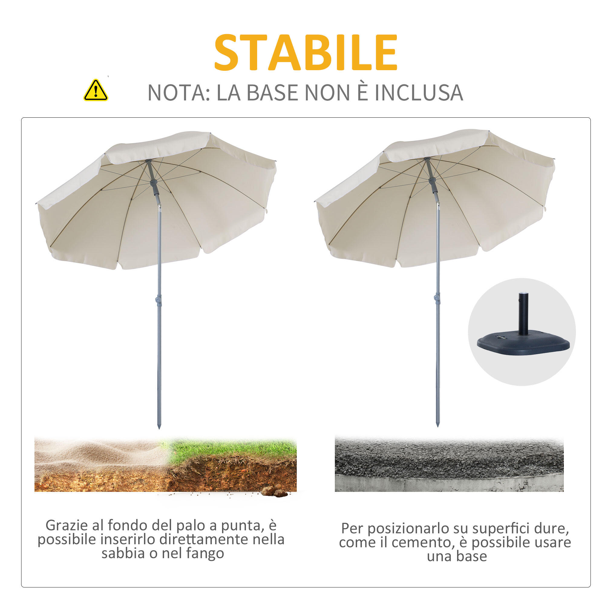 Outsunny Ombrellone da Esterno 2x2.3 m con Tettuccio Inclinabile Crema 6/7