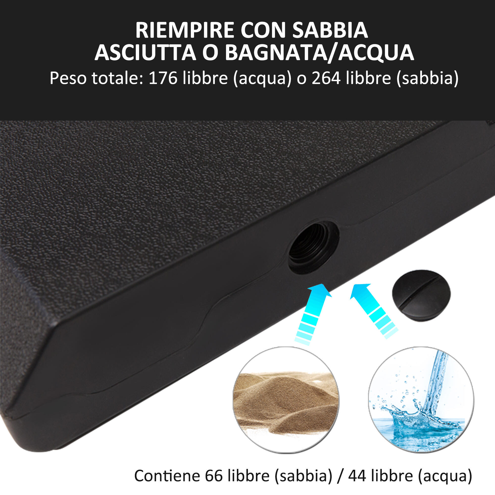 Outsunny Base per Ombrellone a Braccio da 4 Pezzi Riempibile con Acqua o Sabbia 4/8