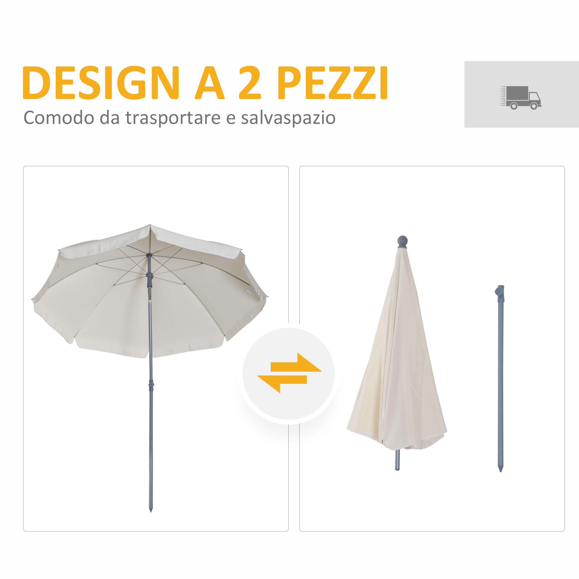 Outsunny Ombrellone da Esterno 2x2.3 m con Tettuccio Inclinabile Crema 5/7