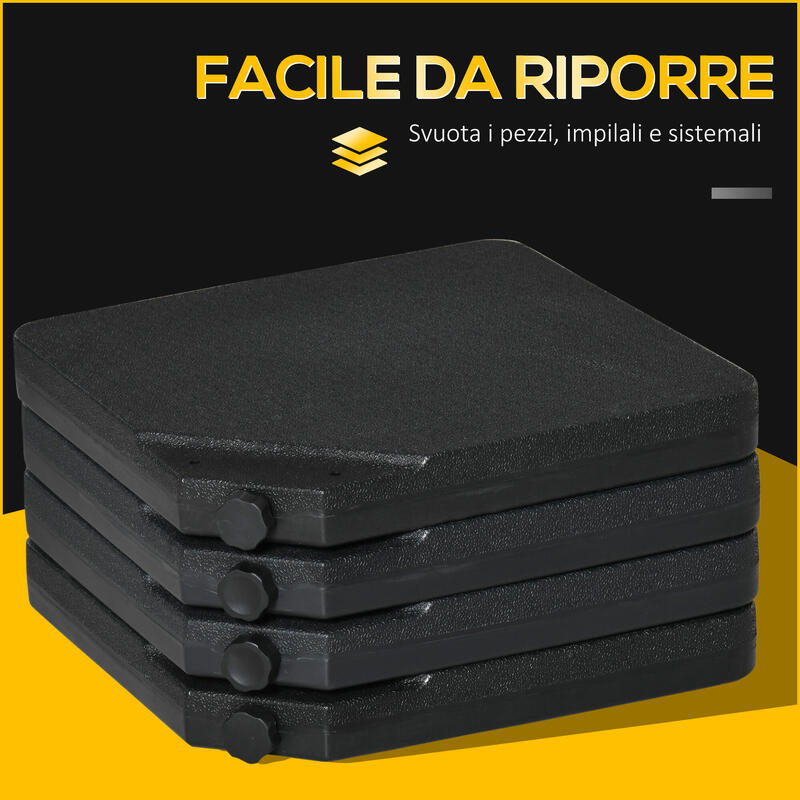 Outsunny 4 Piese Umbrelă de Bază Umplubilă cu Apă Sau Nisip, Neagră