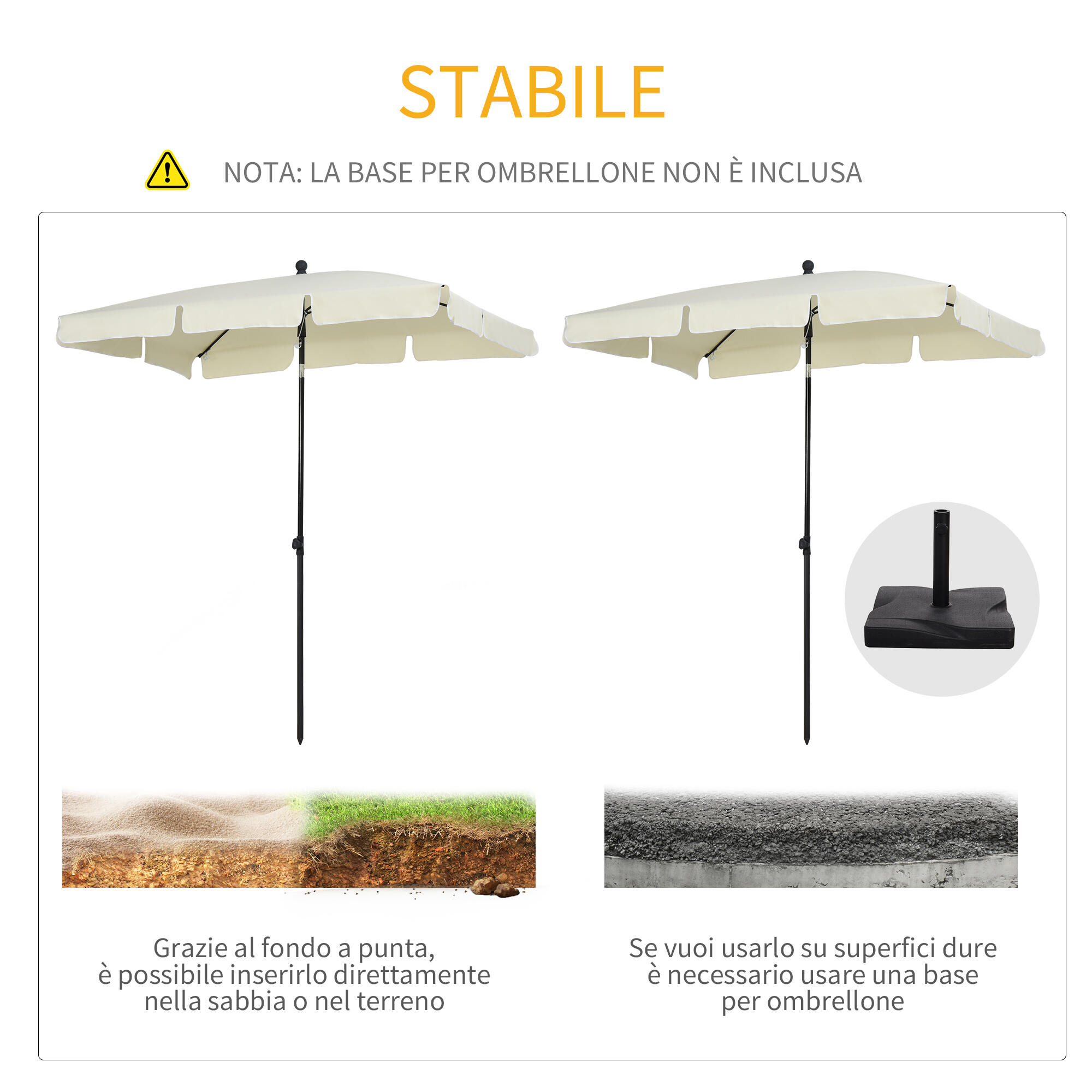 Outsunny Ombrellone da Esterno 2x1.3 m Rettangolare e Inclinabile Beige 6/8