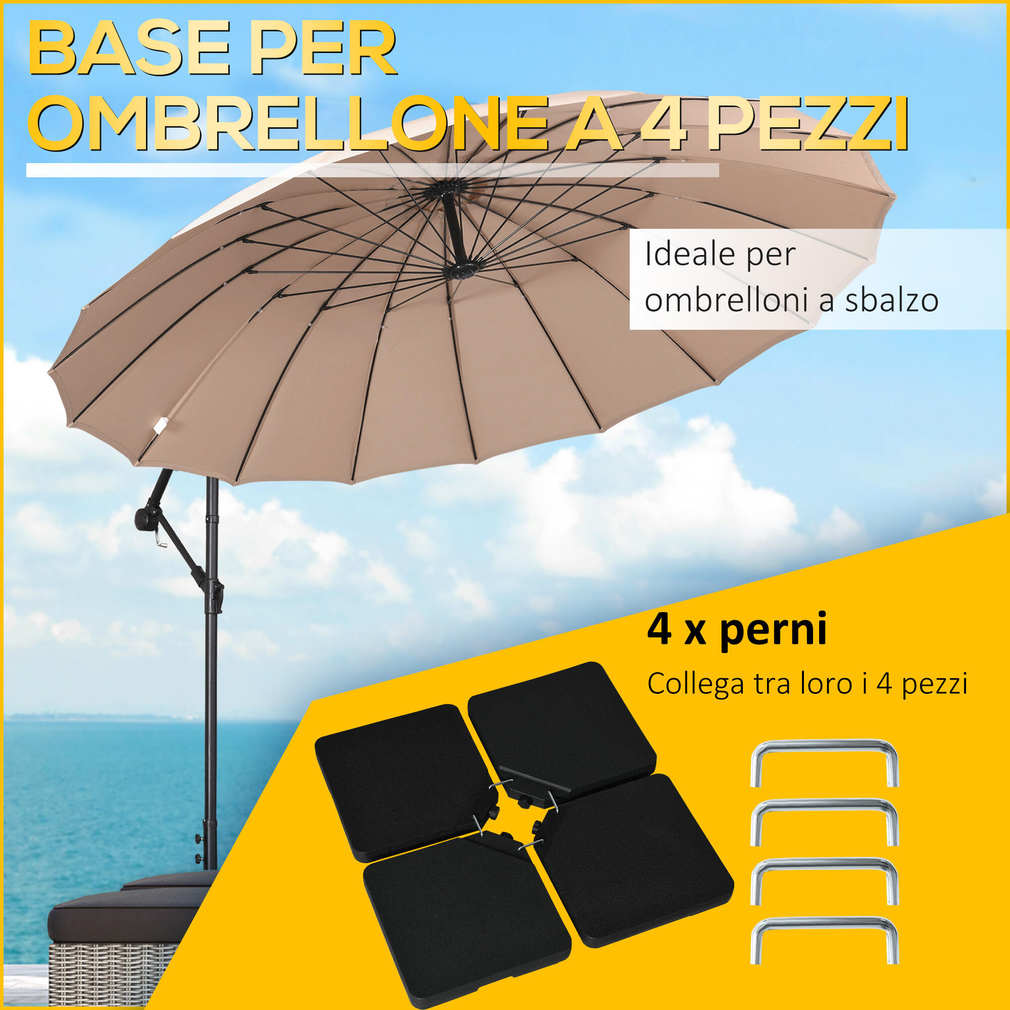 Outsunny Base per Ombrellone da 4 Pezzi Riempibili con Acqua o Sabbia Nero 4/8